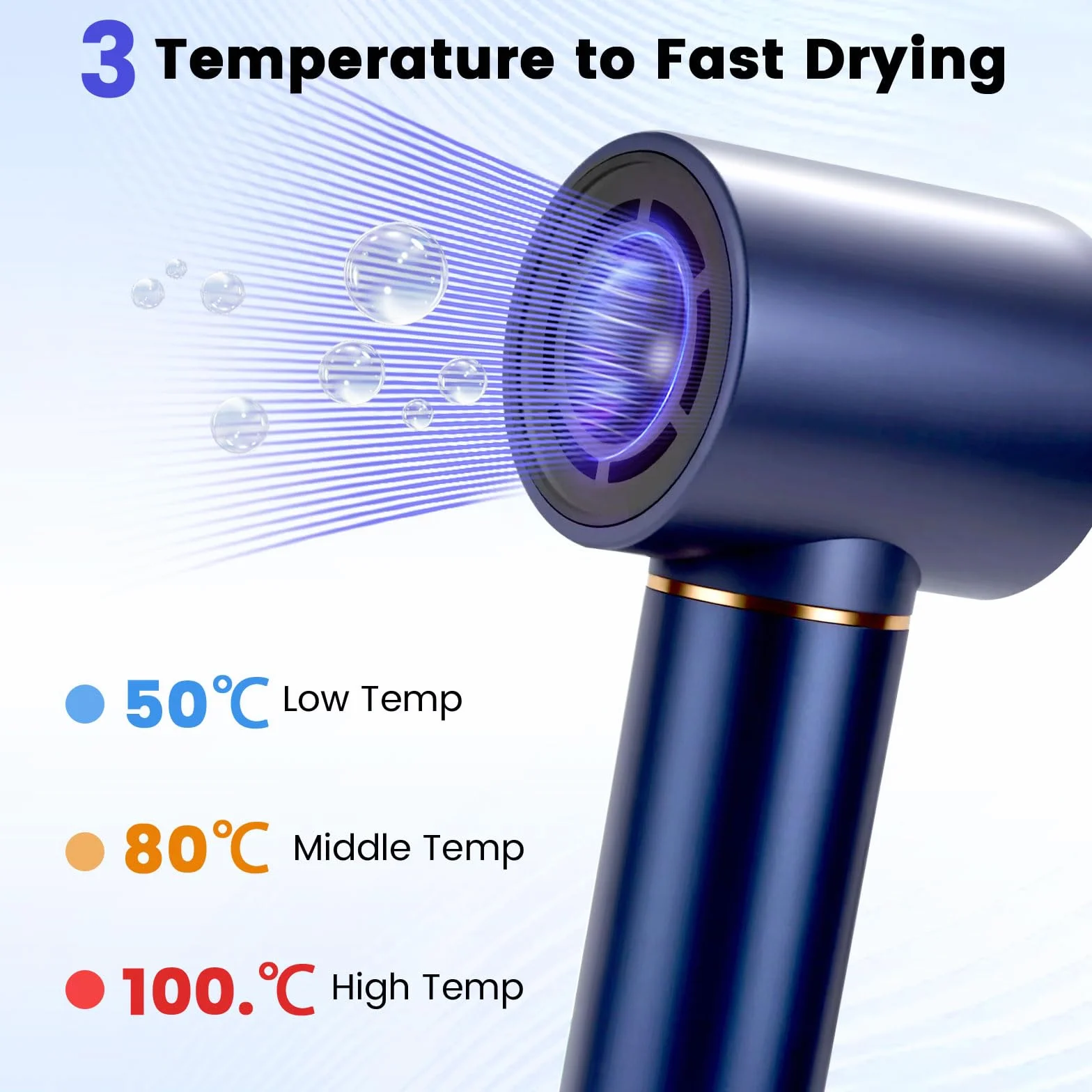 Air Brush 5 en 1 Hair Styler 1400W Seche Cheveux Brosse Lissante Fer a Boucler Bleu