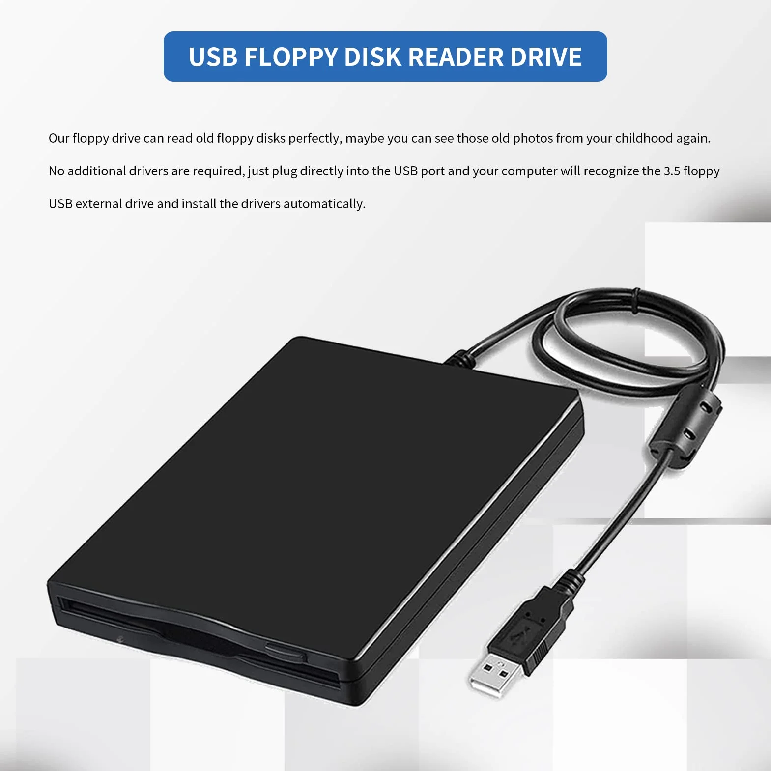 Lecteur Disquette 3.5 Externe USB Portable pour PC Windows 10/7/8/XP