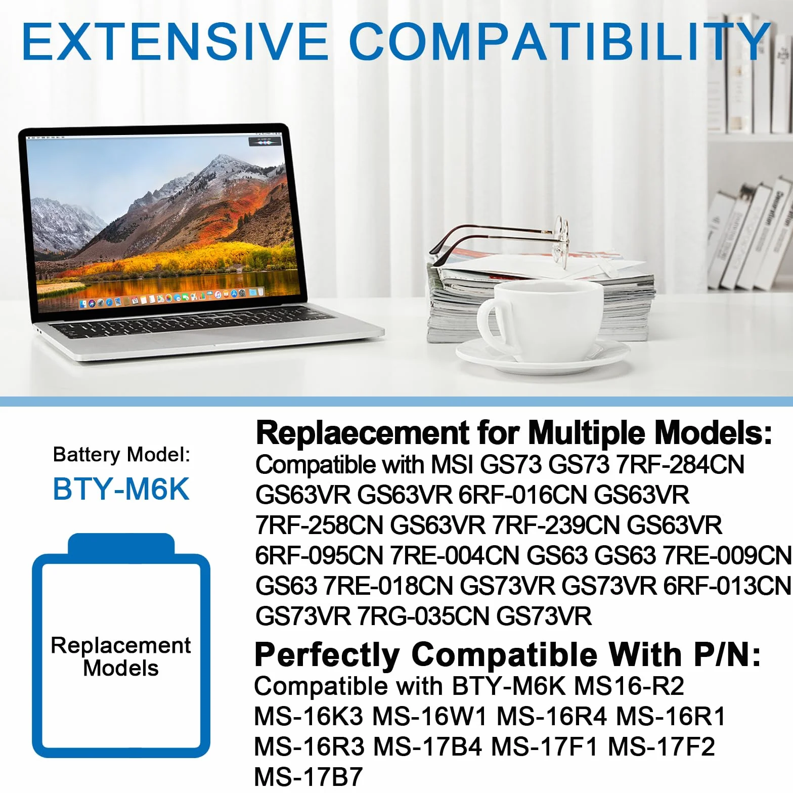 BTY-M6K Laptop Batterie pour MSI Stealth Pro GF63 GF65 GF75 GS63VR GS73VR