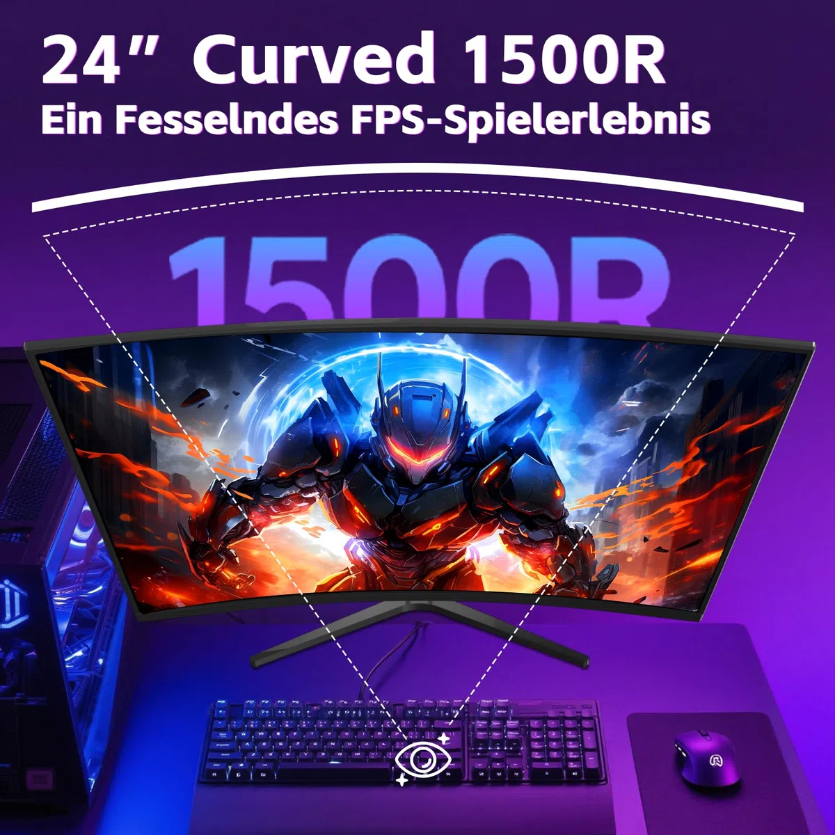Amzfast Ecran PC Gamer Incurvé 24 Pouces 240Hz/FHD 1920x1080 Moniteur, DCI-P3 93% / sRGB 124%, 1ms MPRT, Anti-Lumière Bleue, Adaptive Sync, VESA 75x75, AMZG24C1Pro