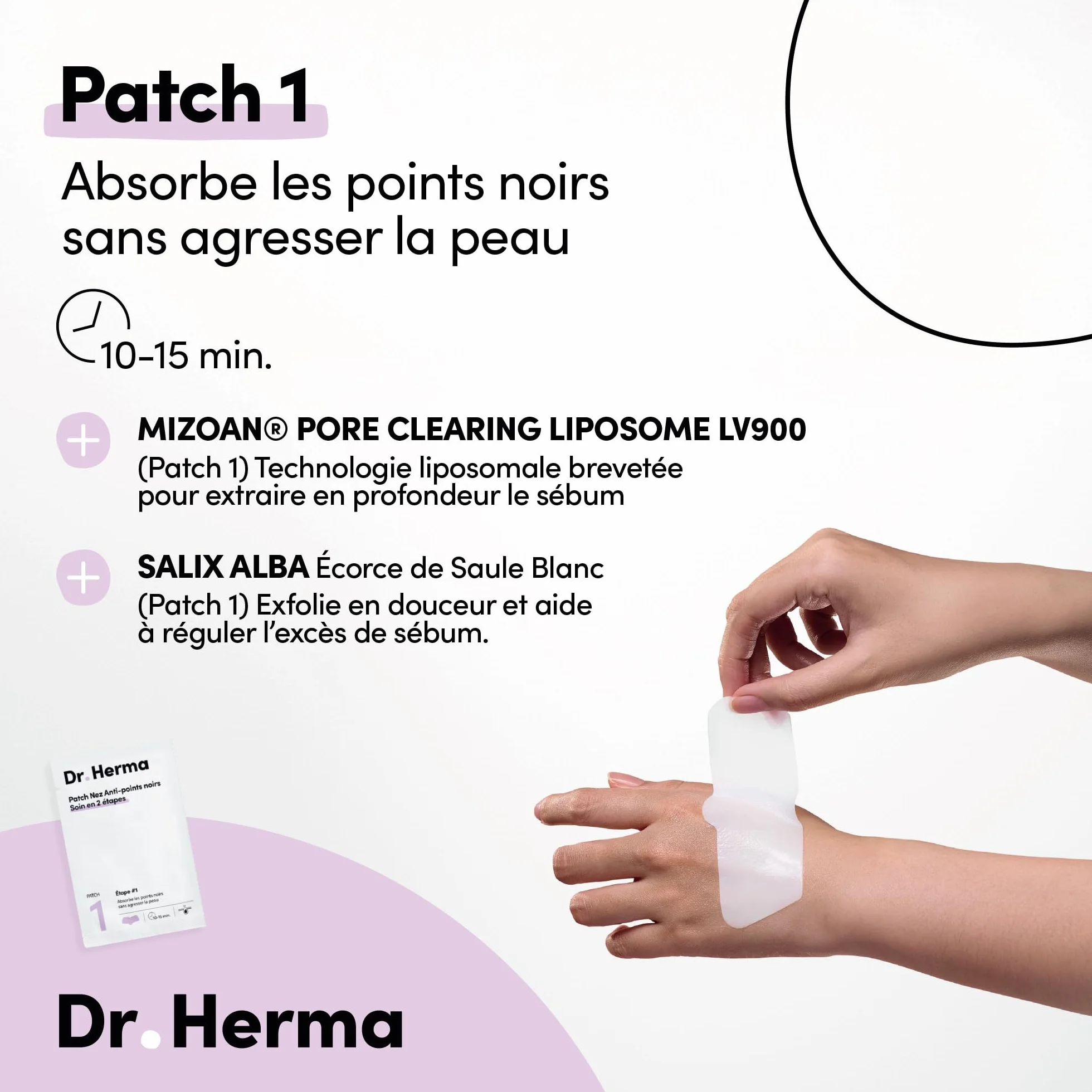 Dr Herma Patch Nez Point Noir 2 étapes Format Nez Purifie Désincruste Ressere les Pores Patch Nasal Anti Imperfection Visage