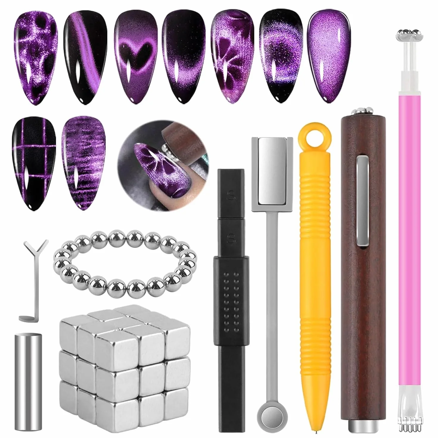 TOROKOM 54PCS Aimants Magnétiques Œil-de-Chat 3-en-1 pour Vernis Nail Art DIY