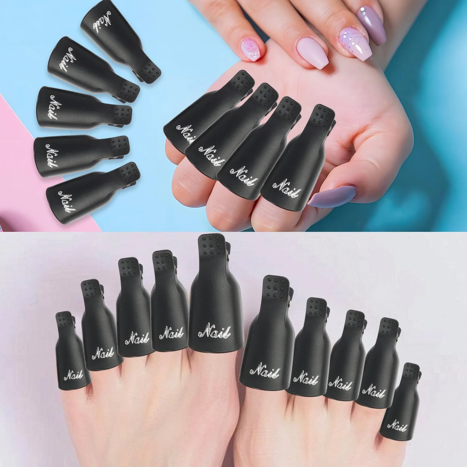 Kit Retrait Vernis Semi Permanent - 10 Pinces Doigts + Grattoir + Poussoir Cuticules + 100x Cotons + Brosse Ongles, Pince Vernis Ongle Semi Permanent