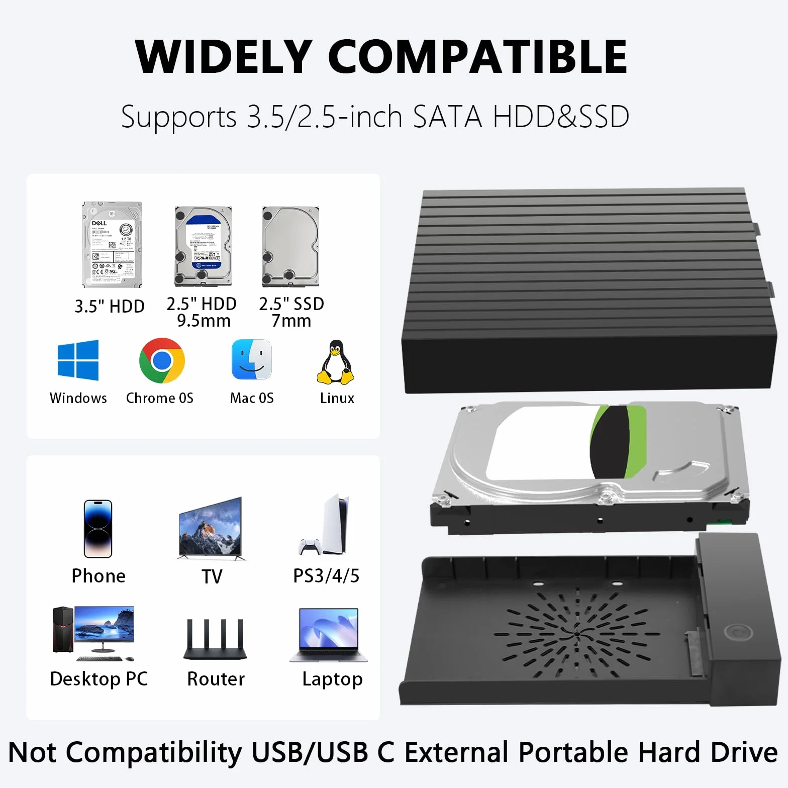 Boîtier Disque Dur 3.5 Adaptateur SATA USB 3.0 UASP pour SSD HDD