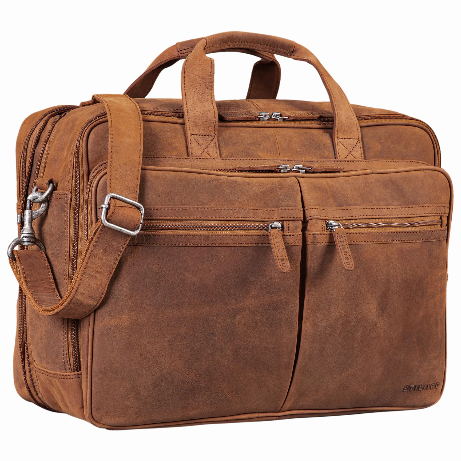 STILORD Gigantus Sacoche Cuir Homme XXL Serviette en Cuir Sac d'enseignant Sac d'affaire Sac bandoulière Homme Sac Professeur Femme Couleur:Noir