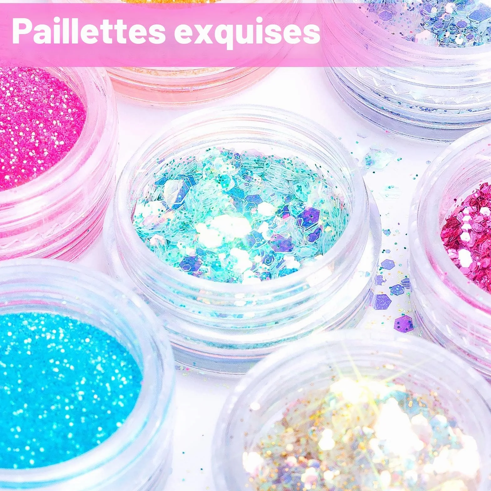 MELLIEX 24 Pièces Paillettes Ongles Set, Poudre Pailletée Holographique Maquillage Festival Visage Corps Nail Art