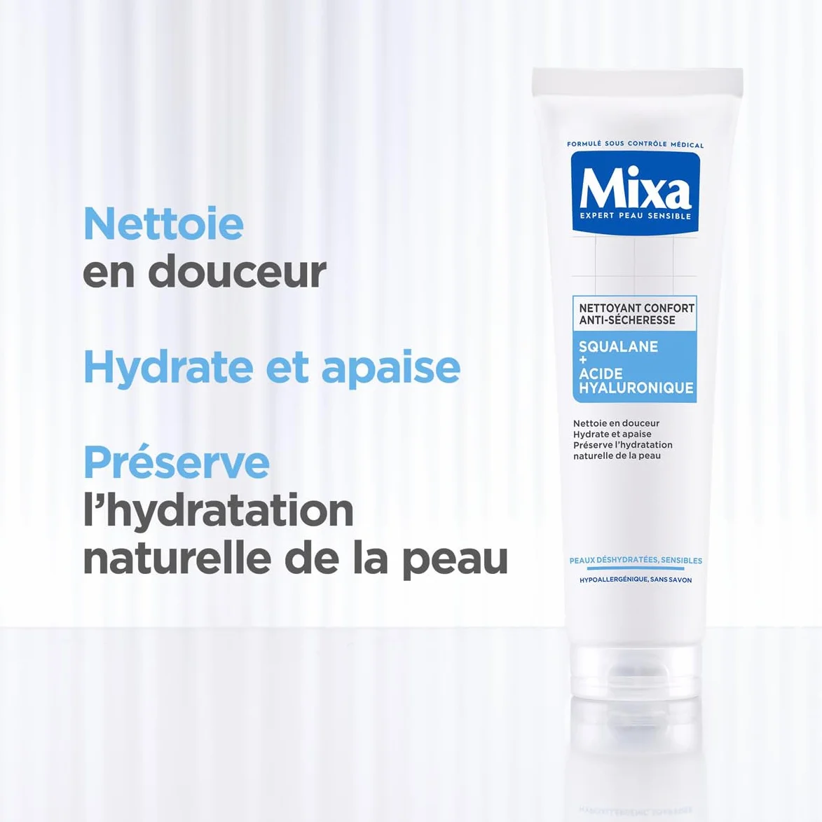 Mixa Nettoyant Confort Anti-Sécheresse Squalane Acide Hyaluronique Peaux Déshydratées Sensibles 150 ml
