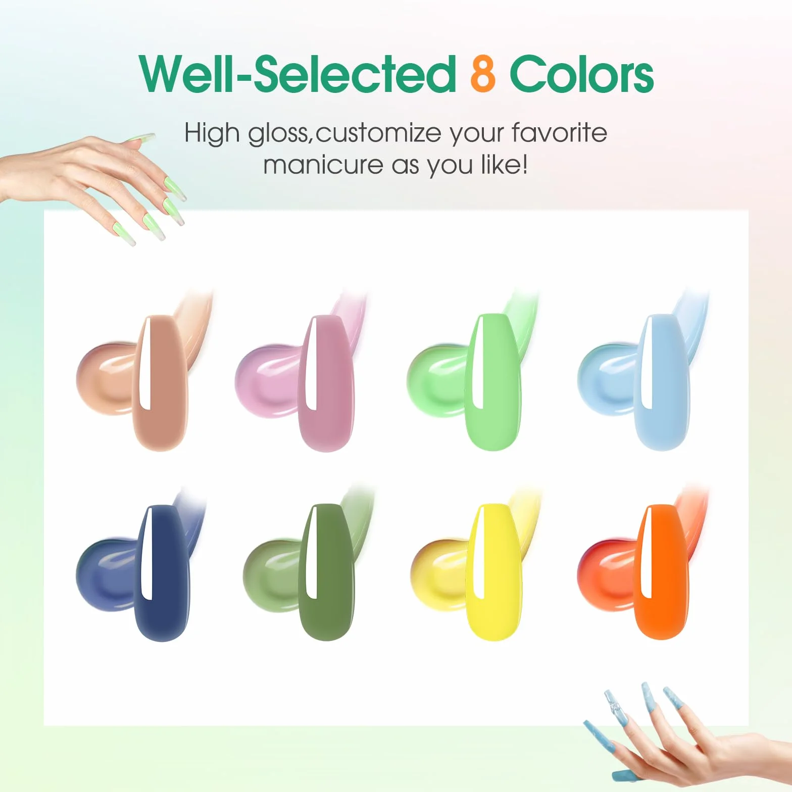 ROSALIND Kit UV Acrygel pour Ongle Complet 8 Couleurs 10 ml Lampe UV Base Top Coat Manucure DIY Nail Art