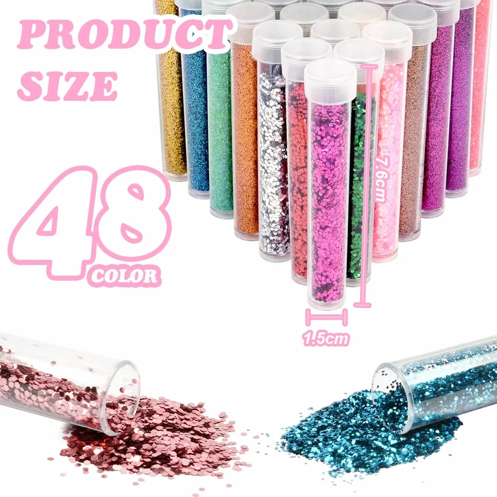 Paillettes Fines et Grossières 48 Couleurs Loisirs Créatifs Poudre Irisée Visage Corps Yeux Ongles