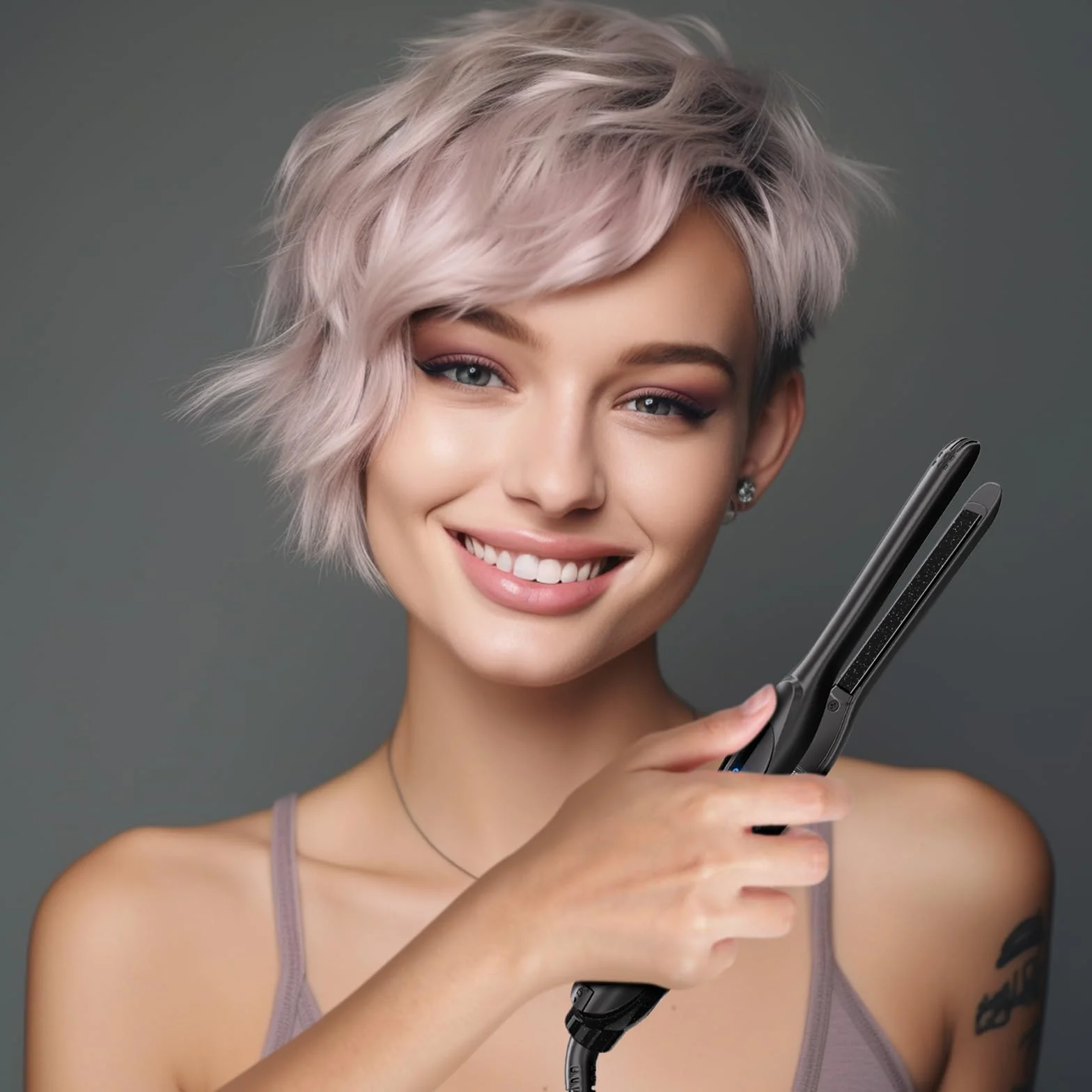 Mini lisseur cheveux court DSHOW, double voltage température réglable, arrêt automatique, chauffe rapide 15s