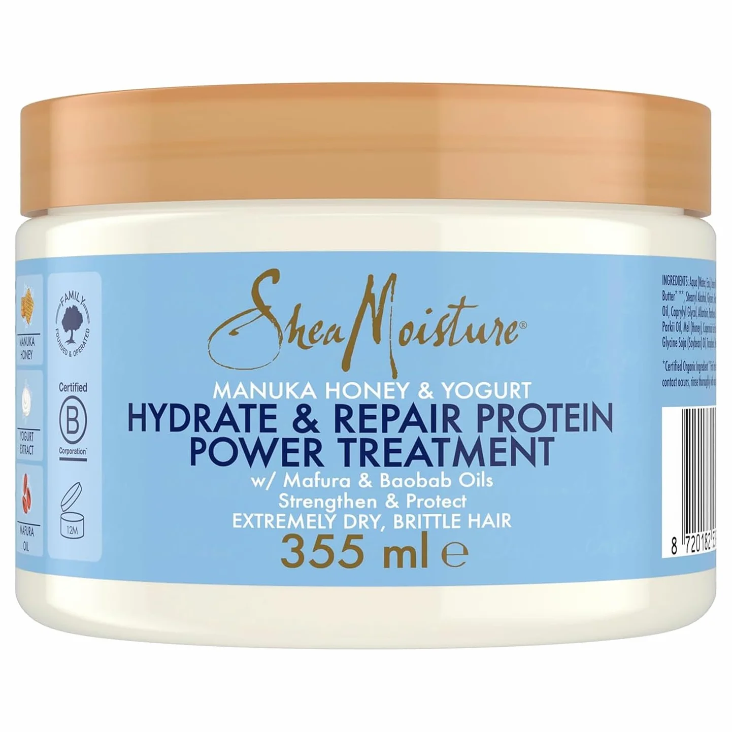 SheaMoisture Hydrate & Repair Protein Power Masque, Cheveux Bouclés Secs et Abîmés, Avec Miel de Manuka, 355ml