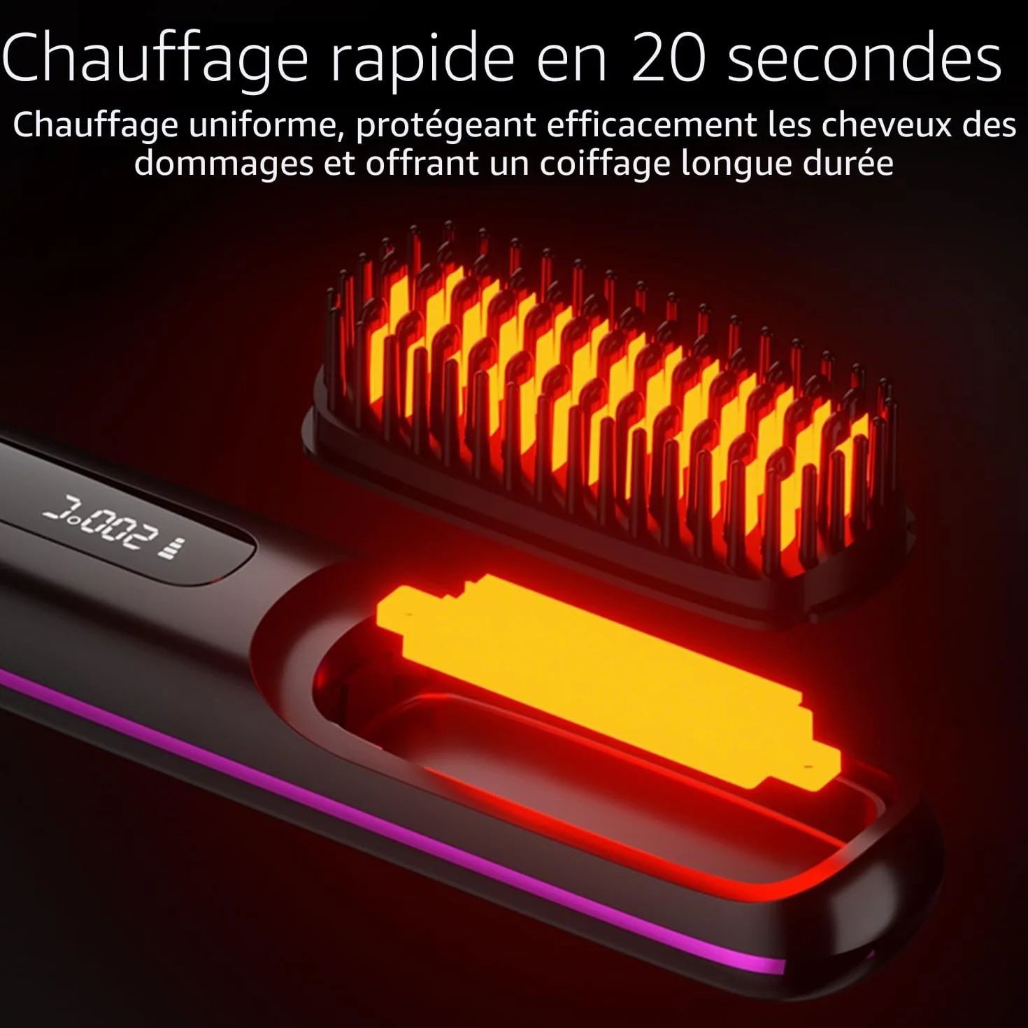 Go Brush Pro Mini brosse à lisser sans fil portable avec affichage LCD température 2000 mAh chauffage rapide céramique (BK)