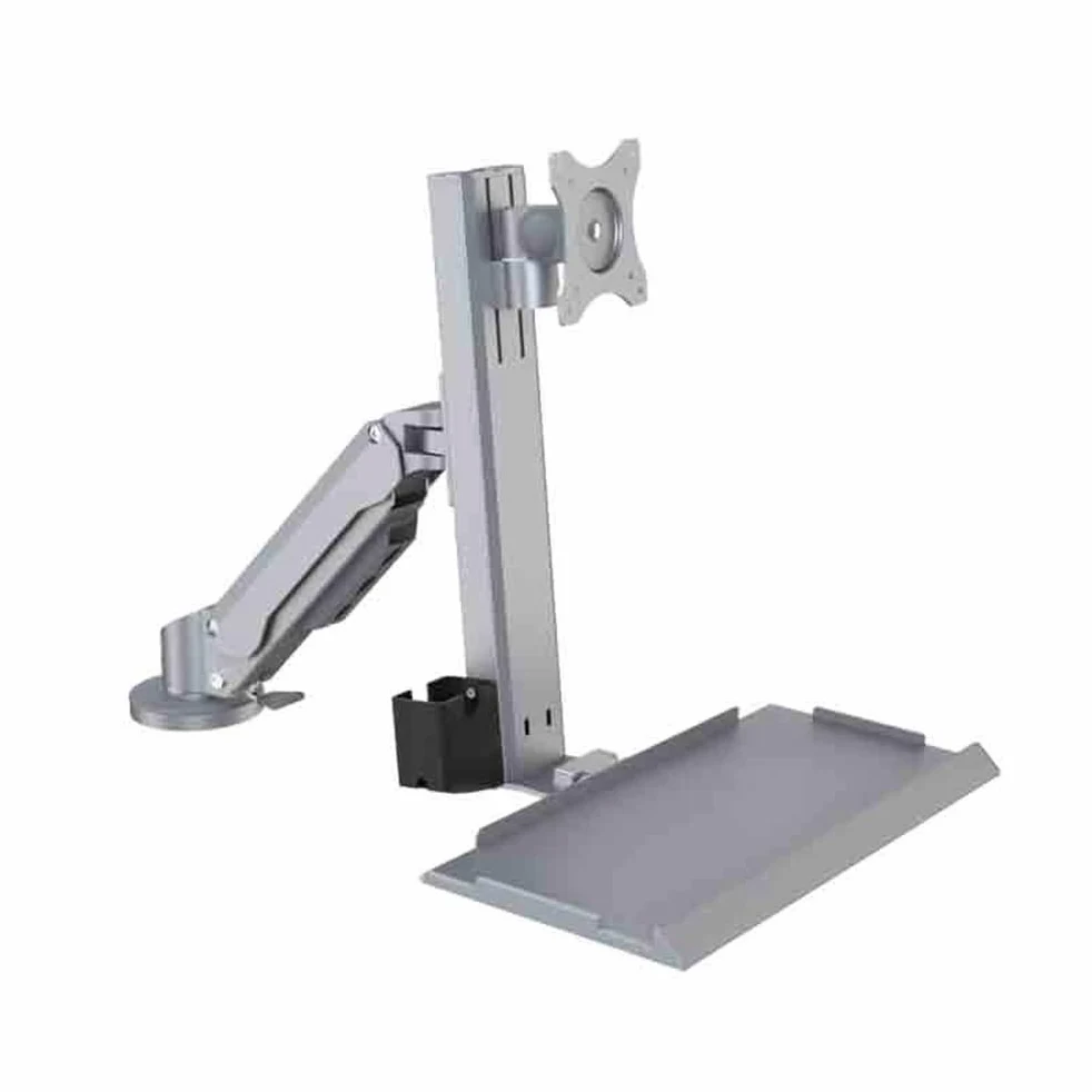 Support Ecran PC Support de Moniteur Table à Pince Un Bras argenté avec Plateau Standard, adapté aux écrans 15 32 Pouces, supportant Une Charge kg Accessoires de Bureau