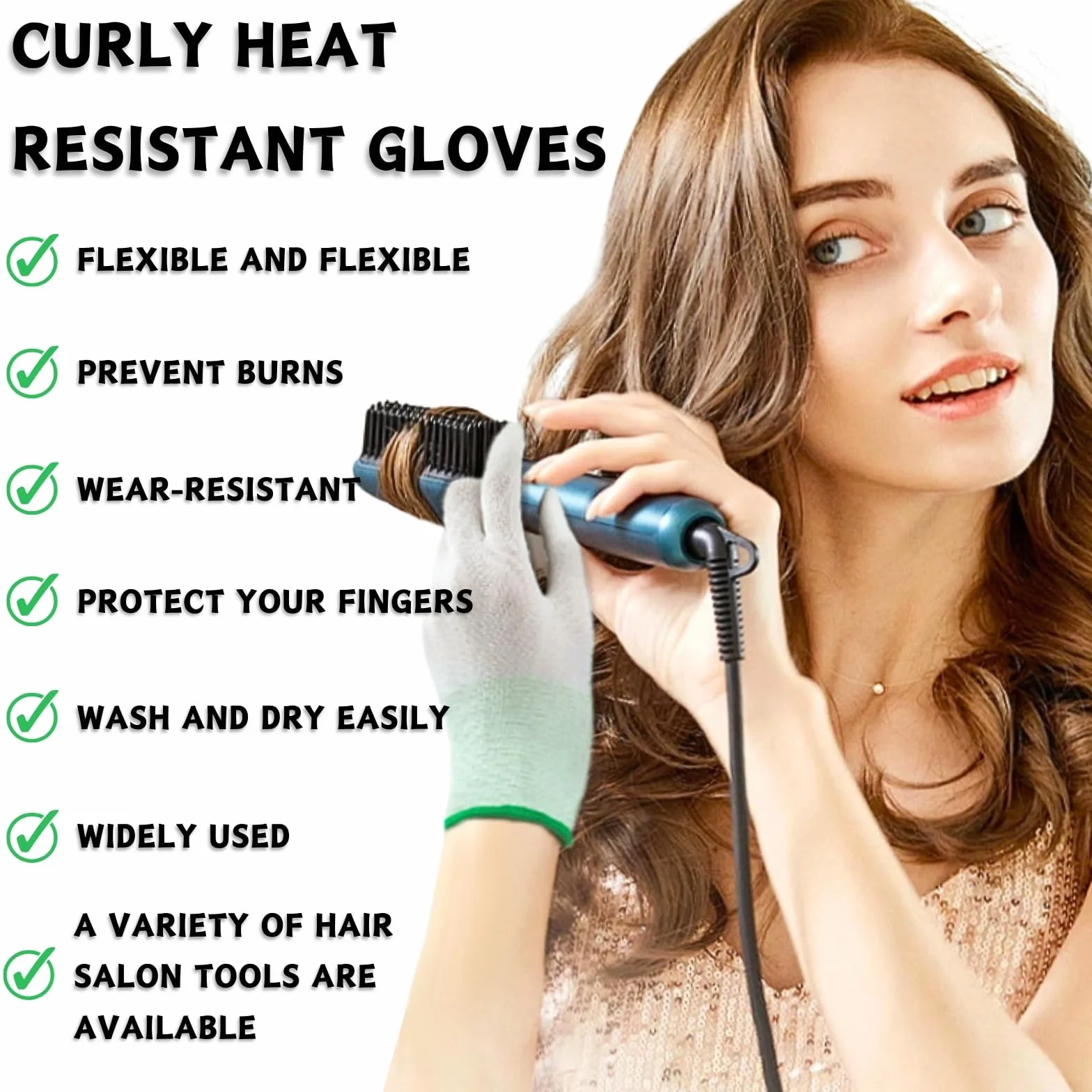 Gants résistants à la chaleur Lot de 2 pour coiffage fer à friser protection thermique rose vert