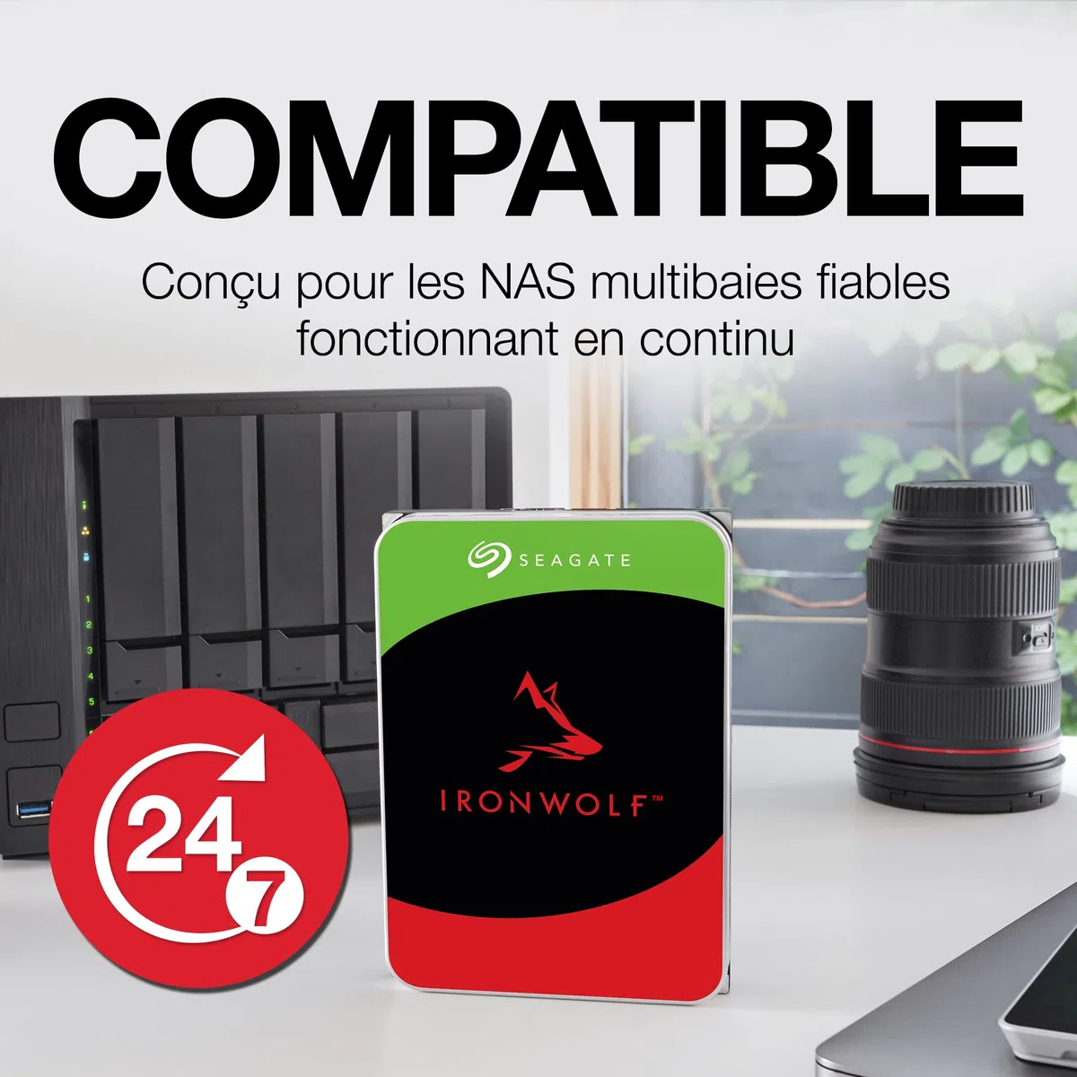 Seagate IronWolf 10To, Disque dur interne NAS HDD, CMR 3.5 Pouces, SATA 6 Goits/s 7 200 tr/min, 256 Mo de mémoire cache, pour NAS RAID, Ouverture Facile, Services Rescue (ST10000VNZ00)