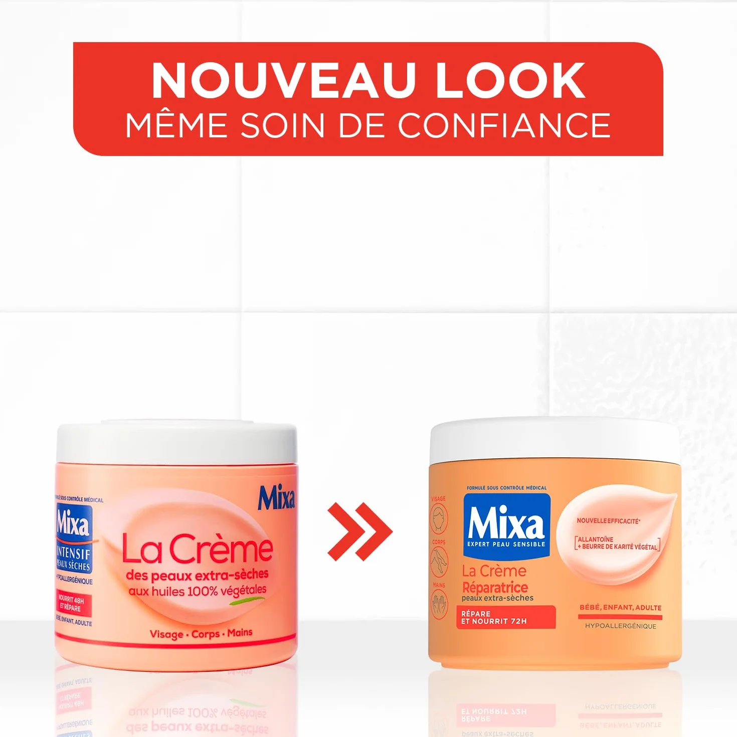 MIXA La Crème Réparatrice Multi-Usages Nutrition Intense 72H Anti-Dessèchement Peaux Extra-Sèches Corps Visage Mains 400ml