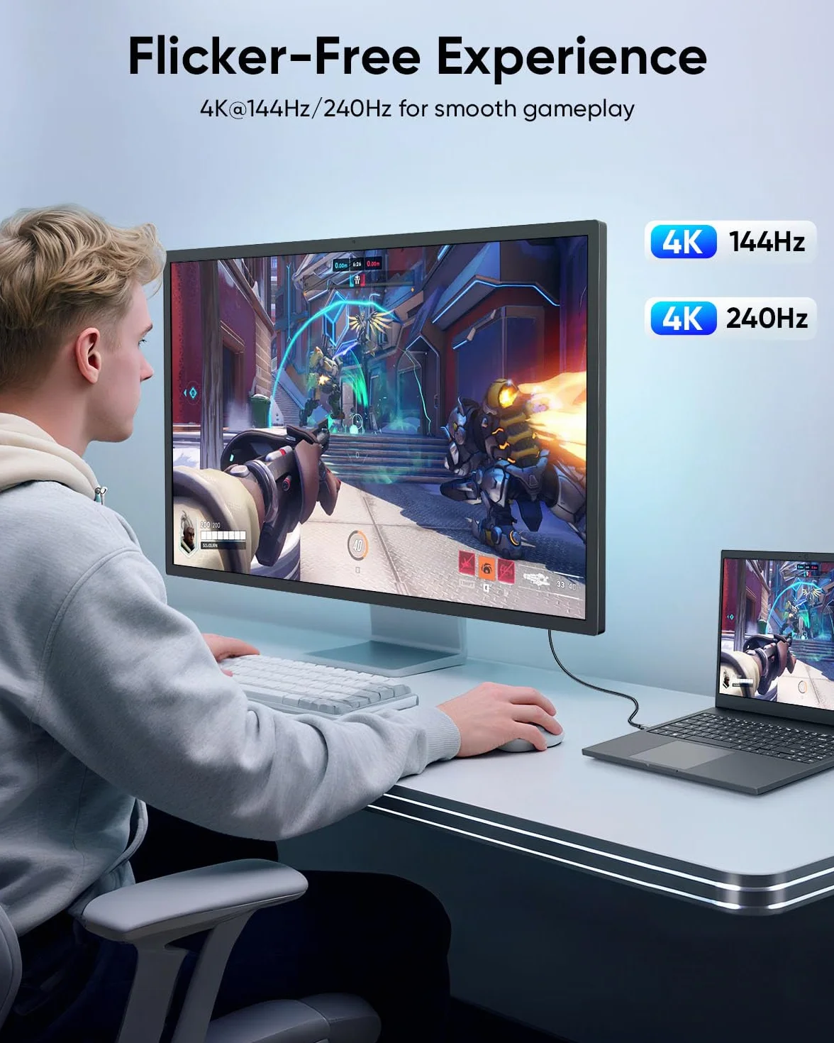 SUNGUY Câble USB-C vers DisplayPort 1m 8K@60Hz 4K@240Hz 32.4Gbps Thunderbolt 4/3 pour iPhone 16/15 Pro Max MacBook Pro Air iPad Mac Mini