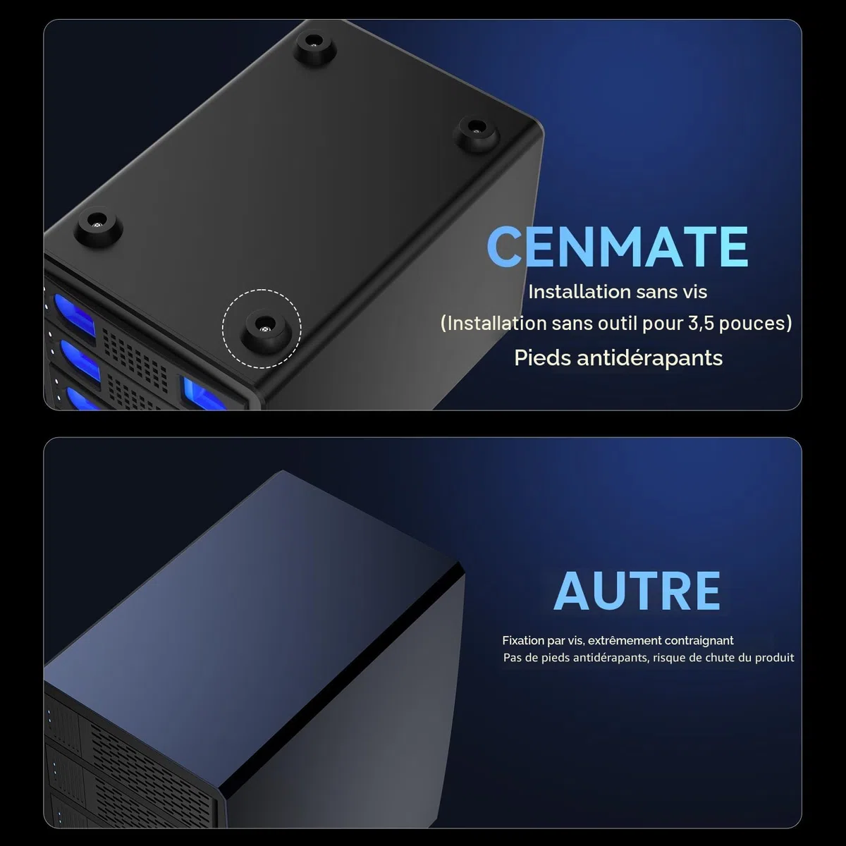 Boîtier Raid, CENMATE Boîtier de Disque Dur 4 Baies pour 2,5/3,5 SATA HDD/SSD avec Câble USB A/C 3.0, Boîtier de Disque Dur Externe Compatible avec Une Capacité de 80To, 8 Modes