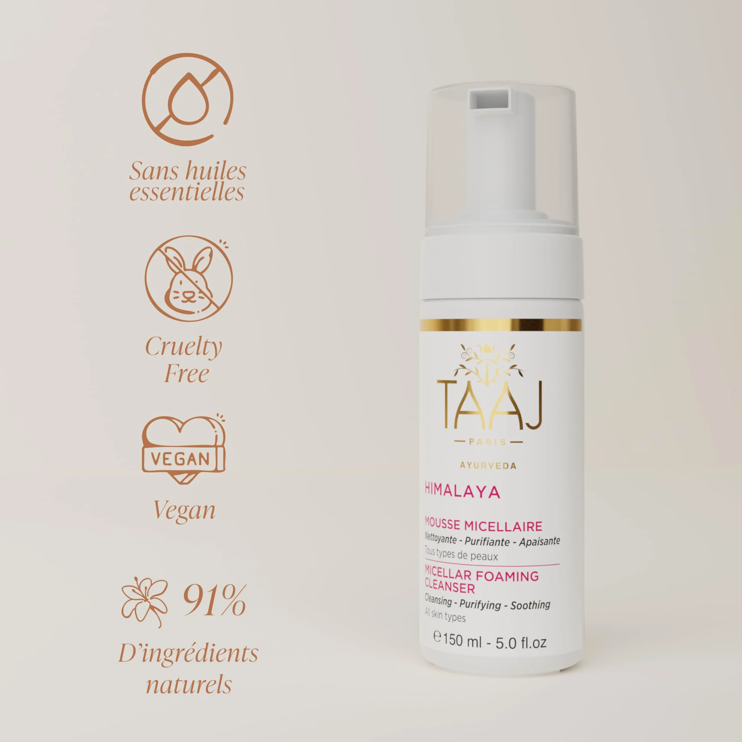 HIMALAYA Mousse Micellaire 150 ml Nettoie Démaquille Peau Propre Douce Végan