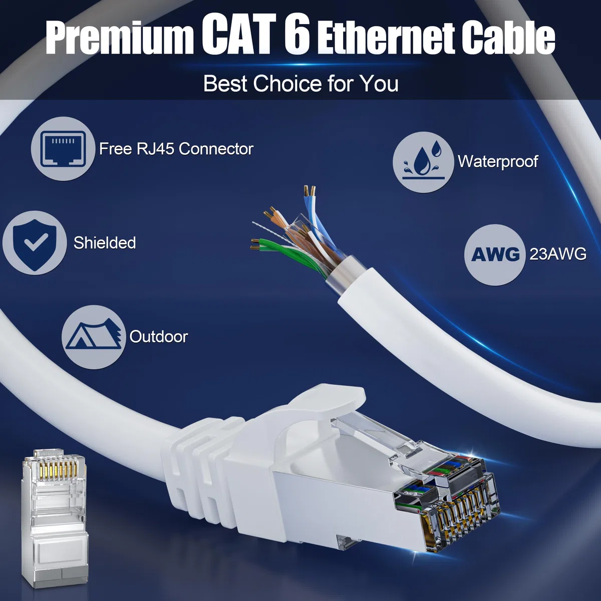 Câble Ethernet Cat 6 de 100 m (20 RJ45), pour extérieur et intérieur, câble Ethernet blindé Cat 6 à enfouissement direct, robuste 23 AWG, imperméable, résistant aux UV, câbles Internet, Cat6 de 100 m