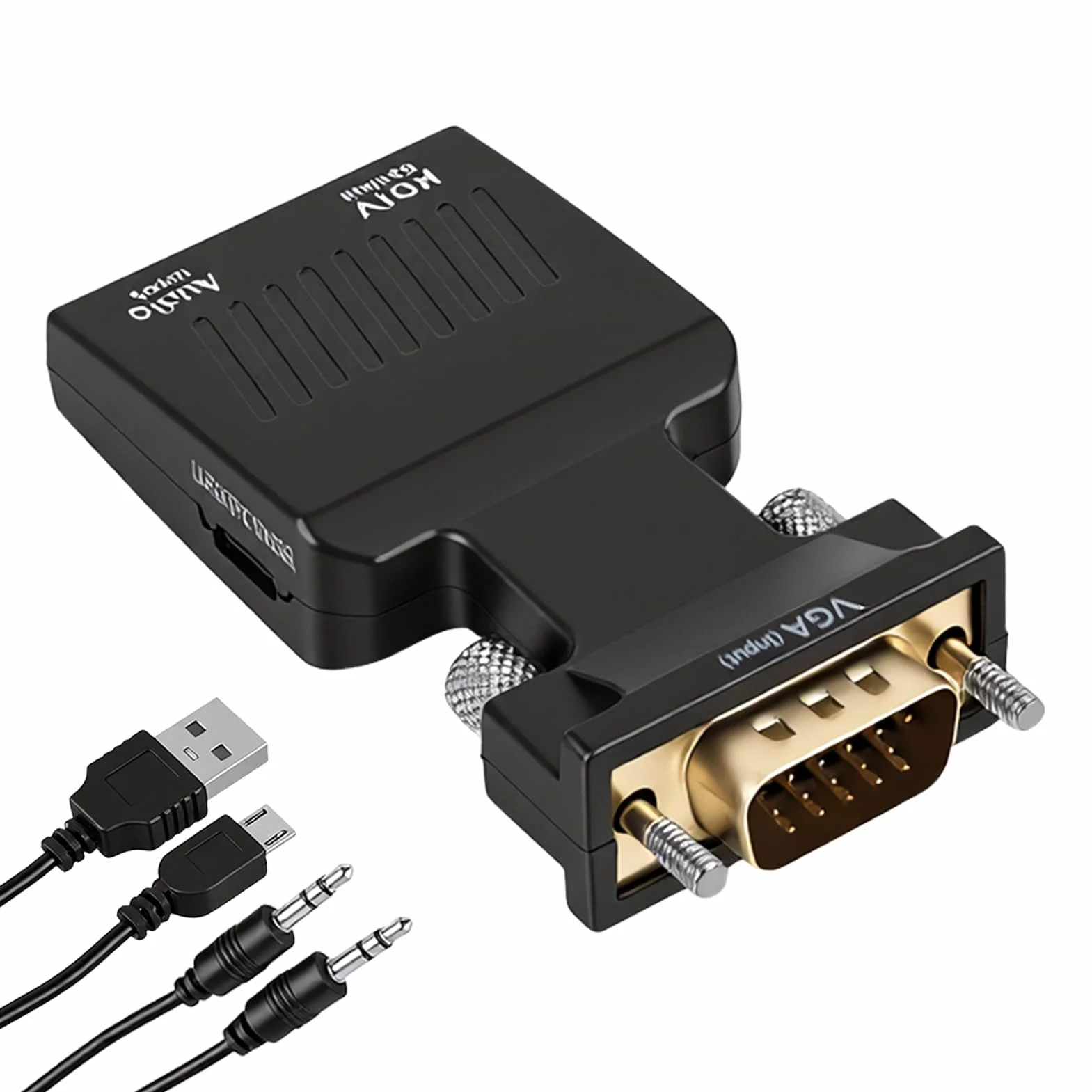 Adaptateur VGA vers HDMI Audio 1080P Convertisseur Mâle Femelle Jack 3.5mm Câble USB