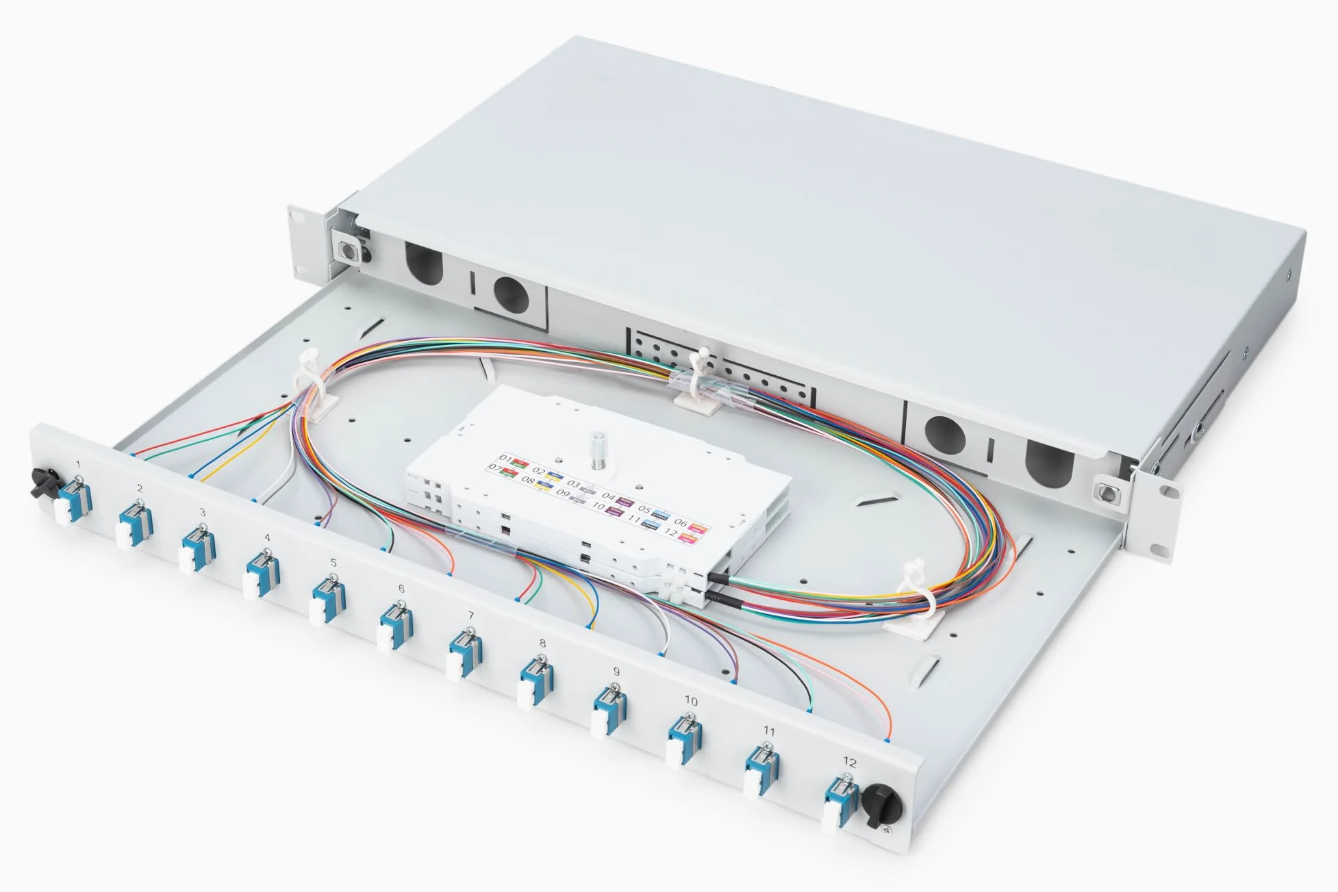 DIGITUS Boîte d'épissure fibre optique 12 couplages - LC - OS2 - 1U 19 pouces - Single-Mode duplex - Avec cassette d'épissure - Montage en rack