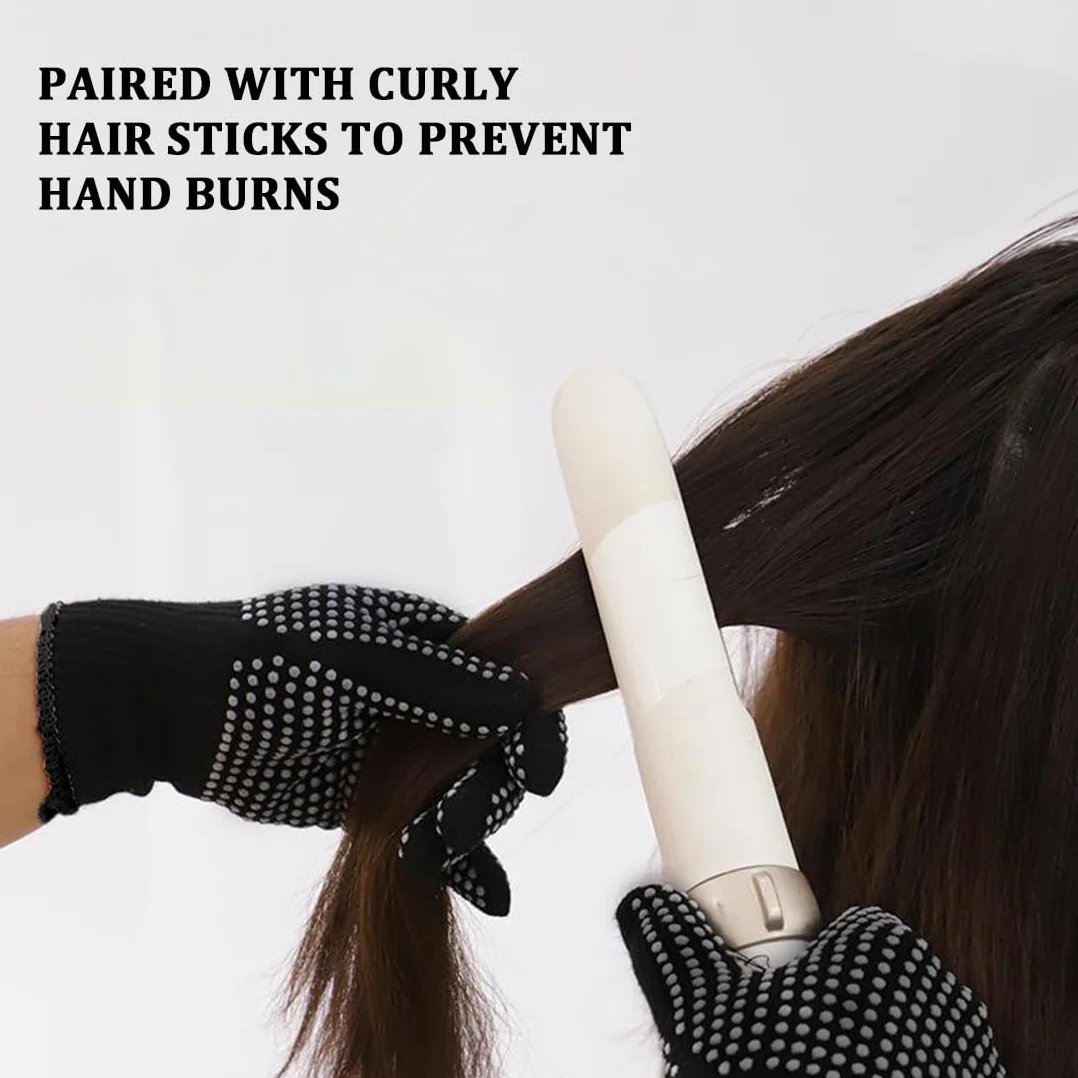 Gants résistants à la chaleur pour coiffer les cheveux avec revêtement en silicone antidérapant Noir