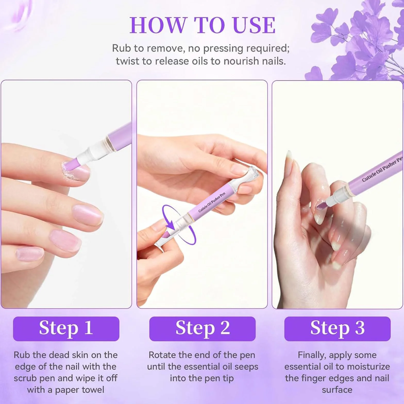 Sassytip Stylo Repousse-Cuticules à L'huile 2 ml Dissolvant Cuticules Huile Ongles Rose Lavande Soin Manucure