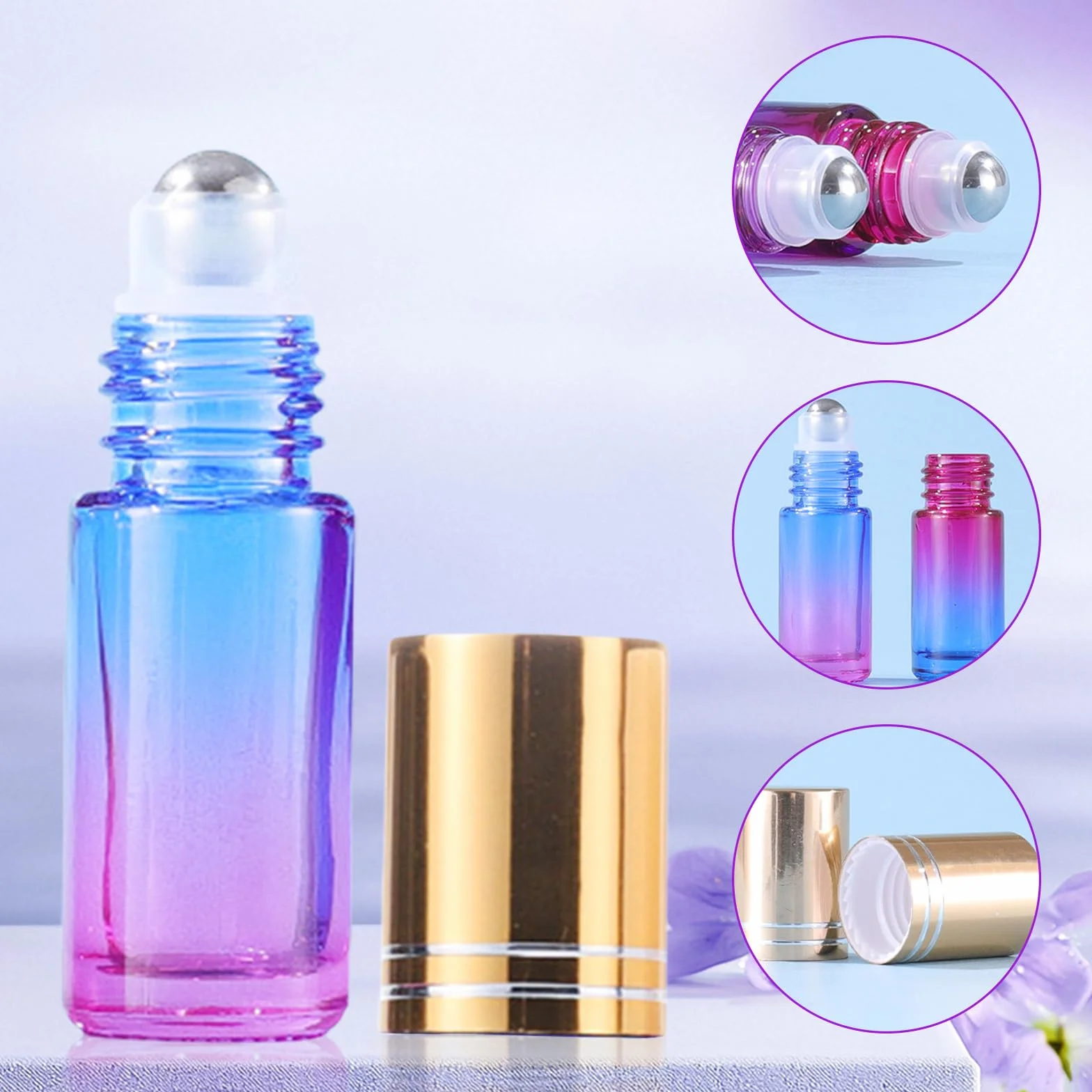 Lot de 25 bouteilles en verre multicolore 5 ml pour huile essentielle avec boules en acier inoxydable
