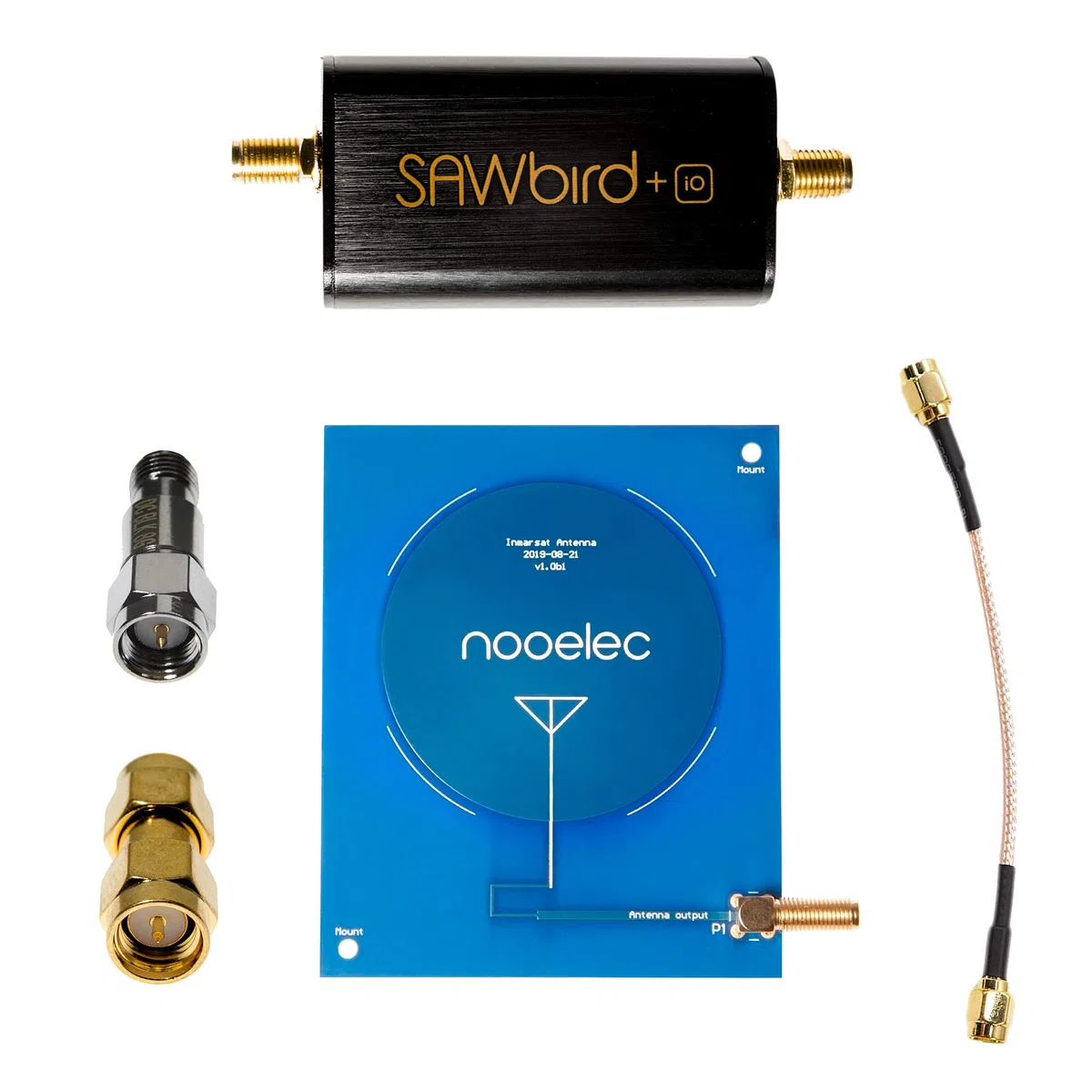Ensemble de Réception Inmarsat Actif Nooelec - Comprend Un Module LNA et Filtre, Une Antenne Patch à Gain élevé (3,5dBi) 1550MHz, des Câbles, des Adaptateurs, et Un Bloc DC SMA