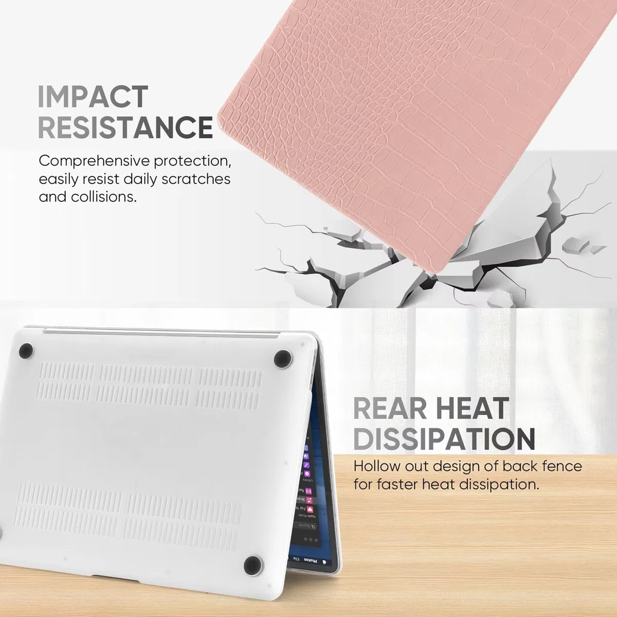 Étui en cuir synthétique crocodile compatible avec MacBook Neo 13" 2026 A3404 A18 Pro Chip, coque de protection ultra fine avec couvercle de clavier transparent + protecteur d'écran pour