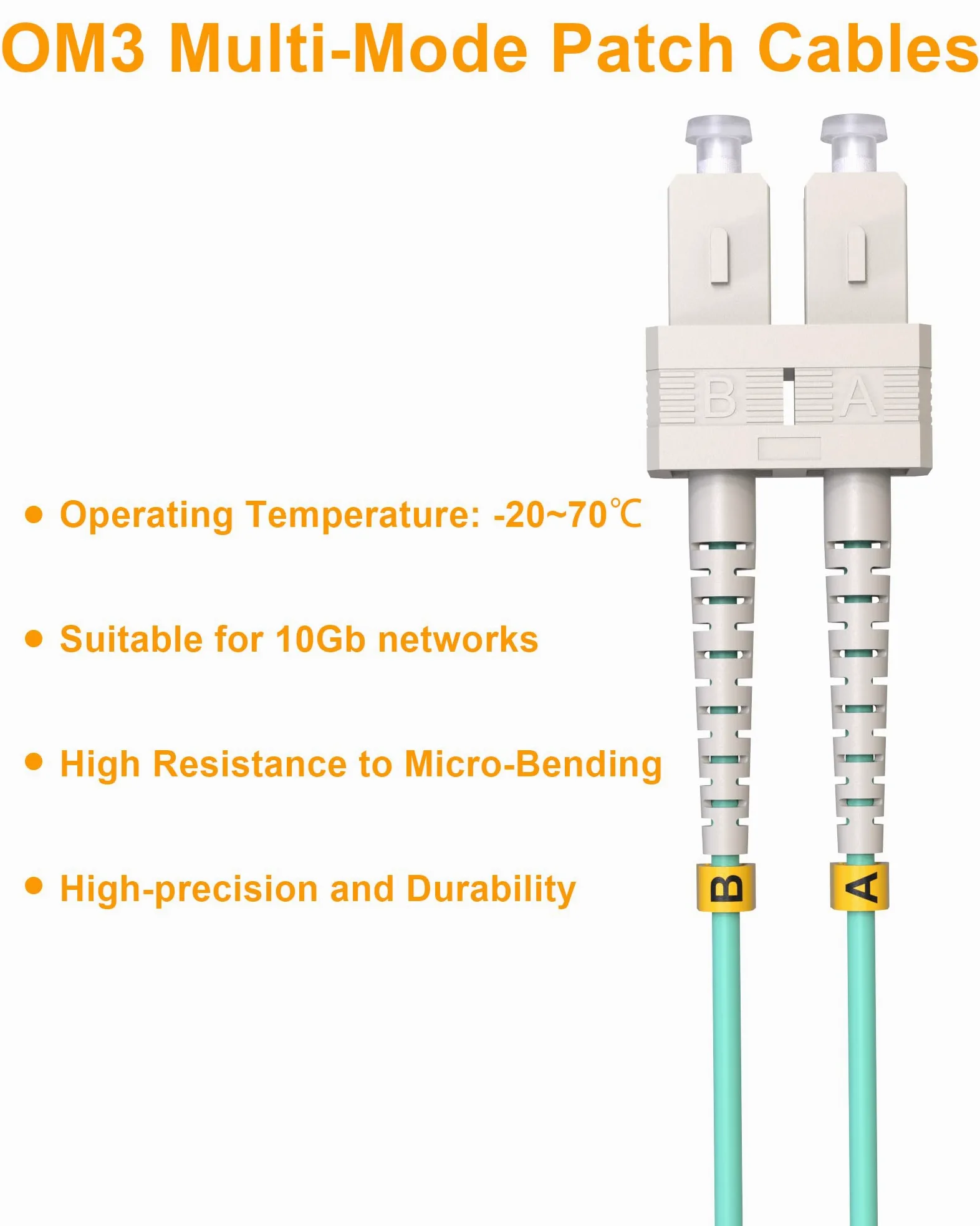 PureOptics Lot de 6 câbles de raccordement en fibre optique multimode OM3 LC-SC 10 G duplex - 1 m - Série LSZH 50/125 µm