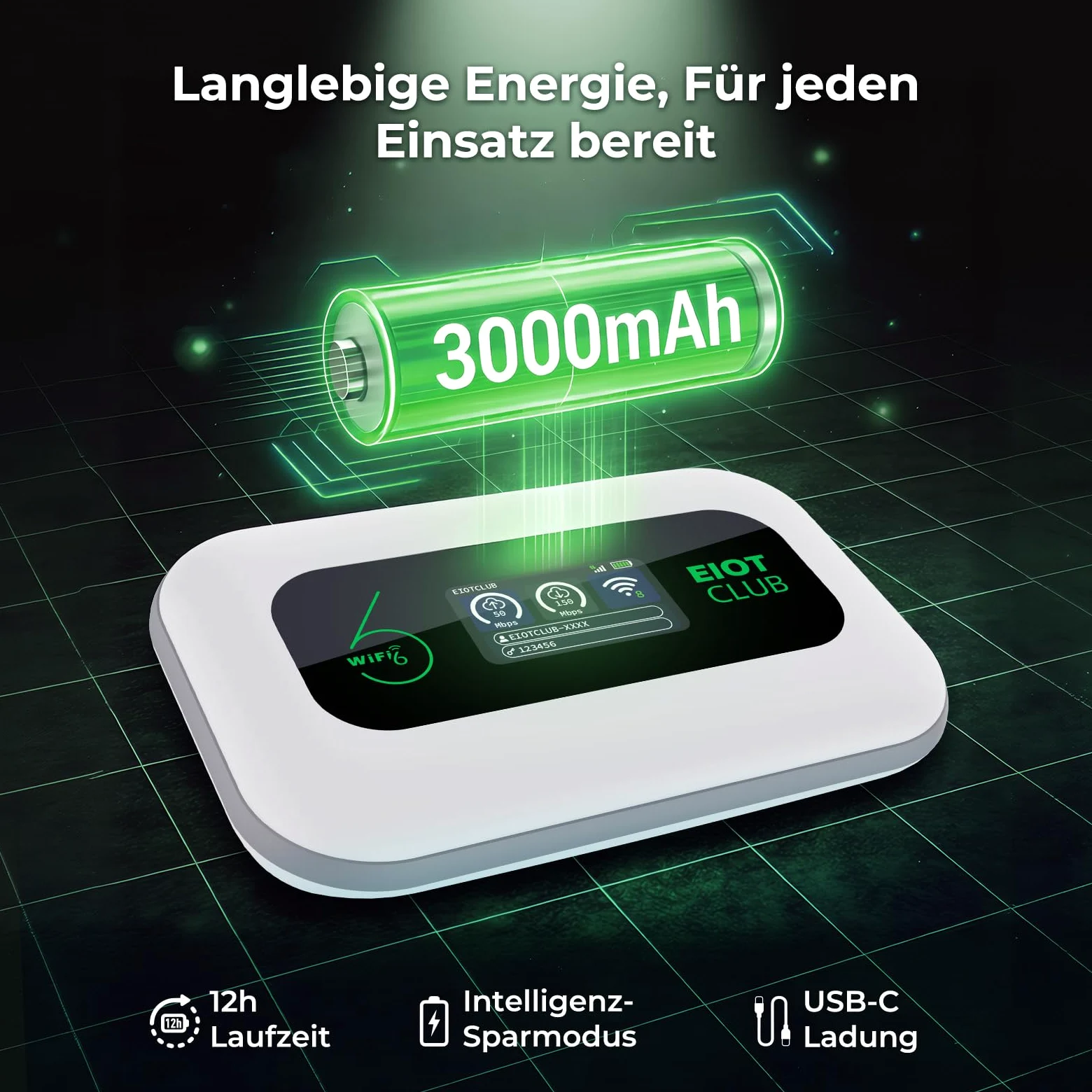 EIOTCLUB Routeur Wi-Fi mobile sans contrat, hotspot WiFi portable 4G LTE, batterie 3000 mAh, jusqu'à 32 appareils, carte SIM intégrée, idéal pour les voyages, le camping et les déplacements – Convient