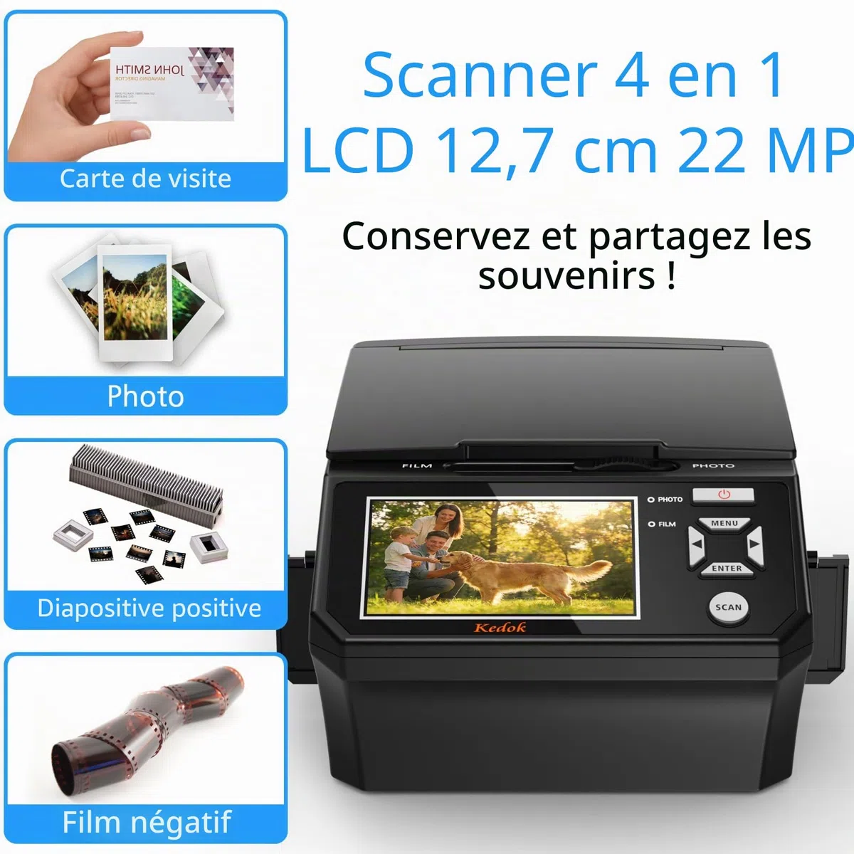 Scanner Photos, Diapositives et Films 22 MP LCD 5"