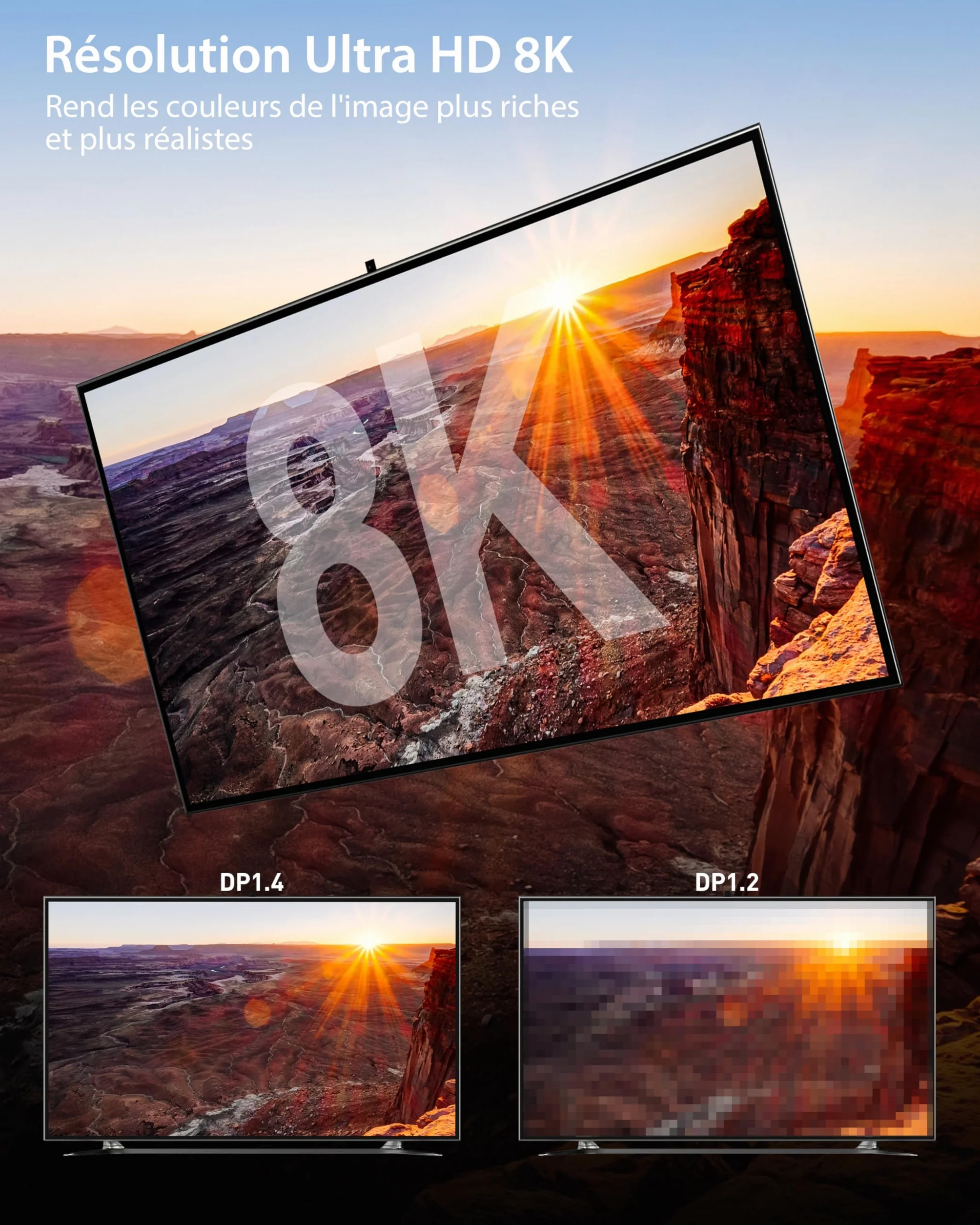 Câble DisplayPort 1.4 2M 8K HDR10 FreeSync G-Sync