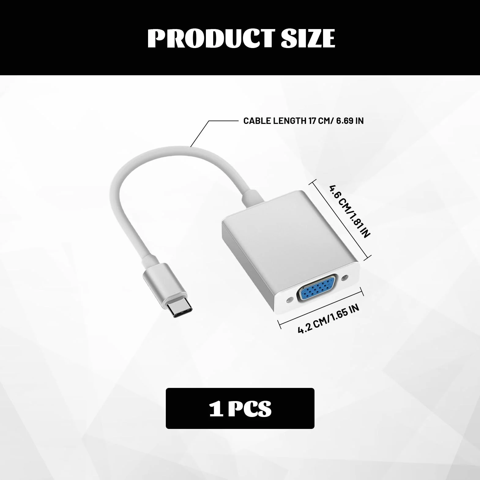 Adaptateur VGA USB-C Type C pour MacBook Pro Air iPhone 15 Plus Pro Max