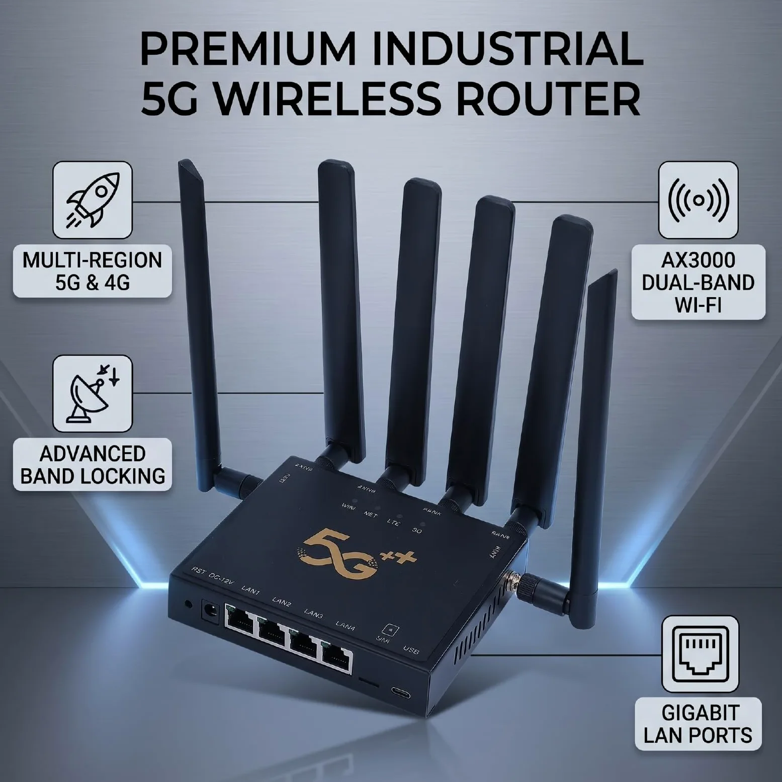 Bewinner Routeur Industriel 5G Routeur de Carte SIM sans Fil Double Bande SA NSA Verrouillage de Bande pour l'europe Asie Afrique Australie Gigabit Ethernet VPN