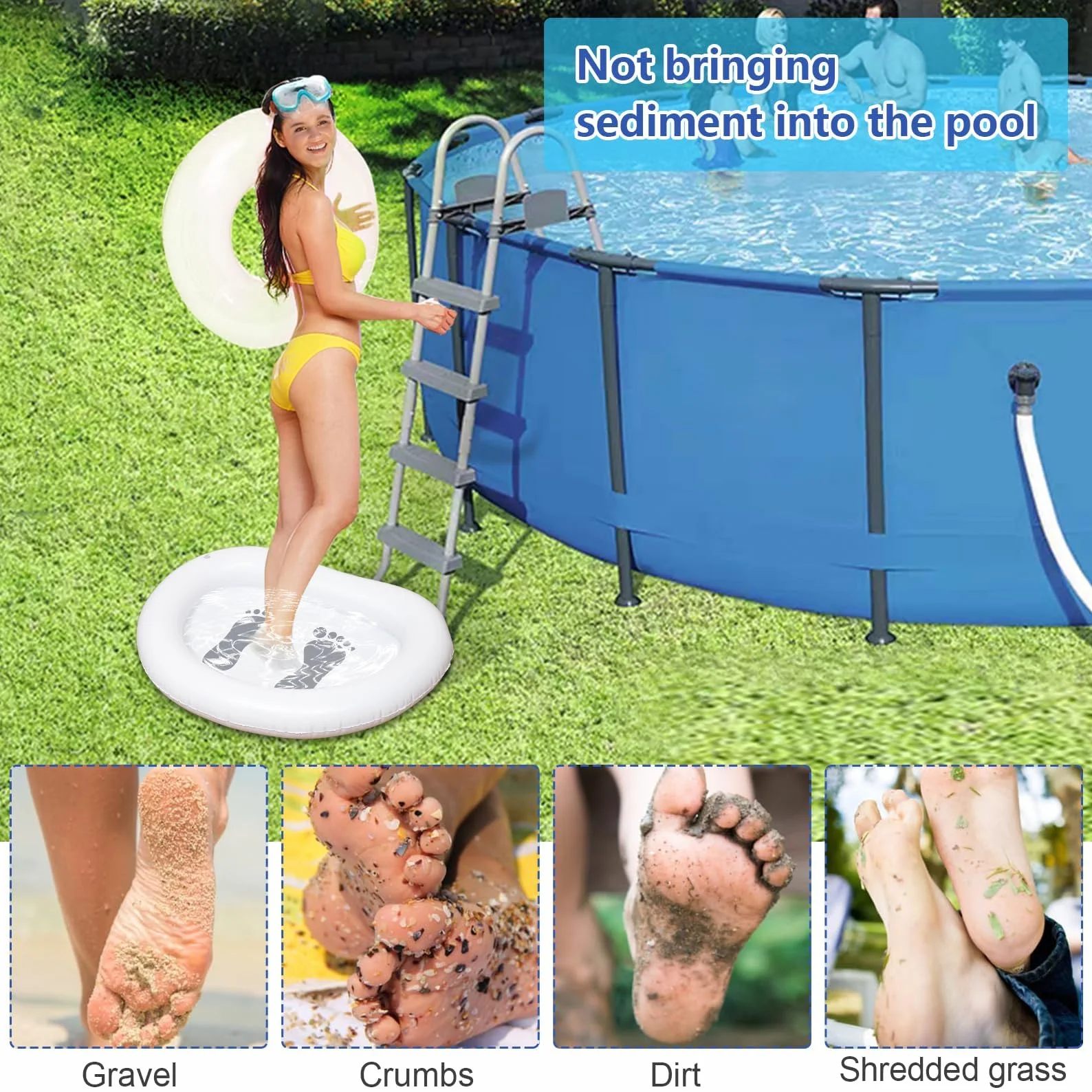Bain de Pieds Gonflable pour Piscine avec Pompe à Air, Portable pour Plage et Camping