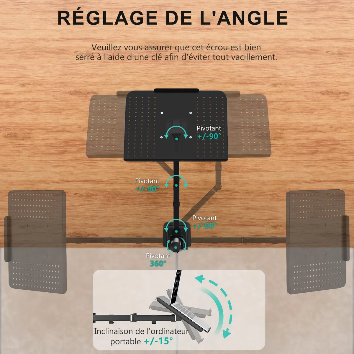 WALI Support de Bureau pour Ordinateur Portable jusqu'à 17", entièrement réglable, capacité de 10 kg avec Support de Plate-Forme de Refroidissement ventilé (M00LP)