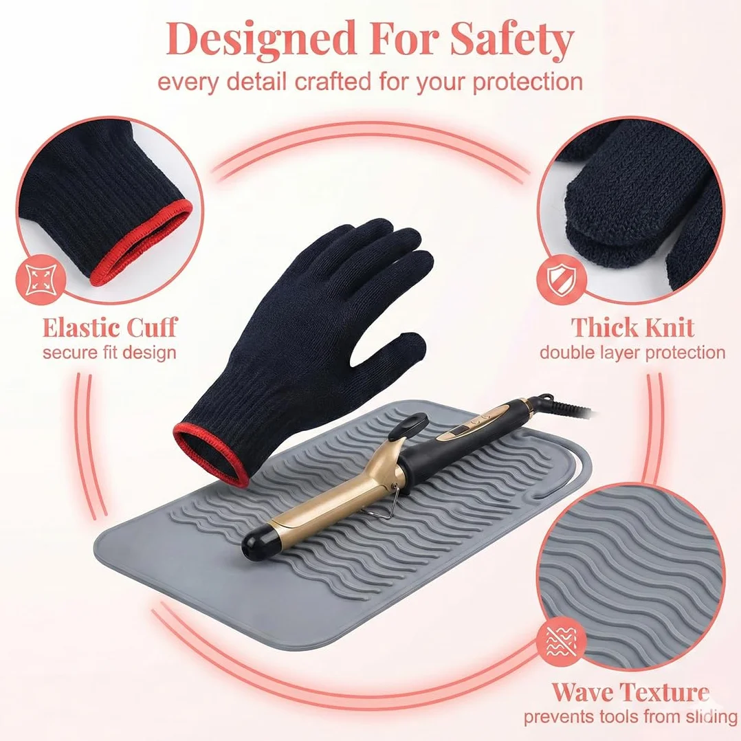 Gants Contre La Chaleur De Protection et Coussin Anti-brûlure, Coiffure Anti Chaleur Professionnel