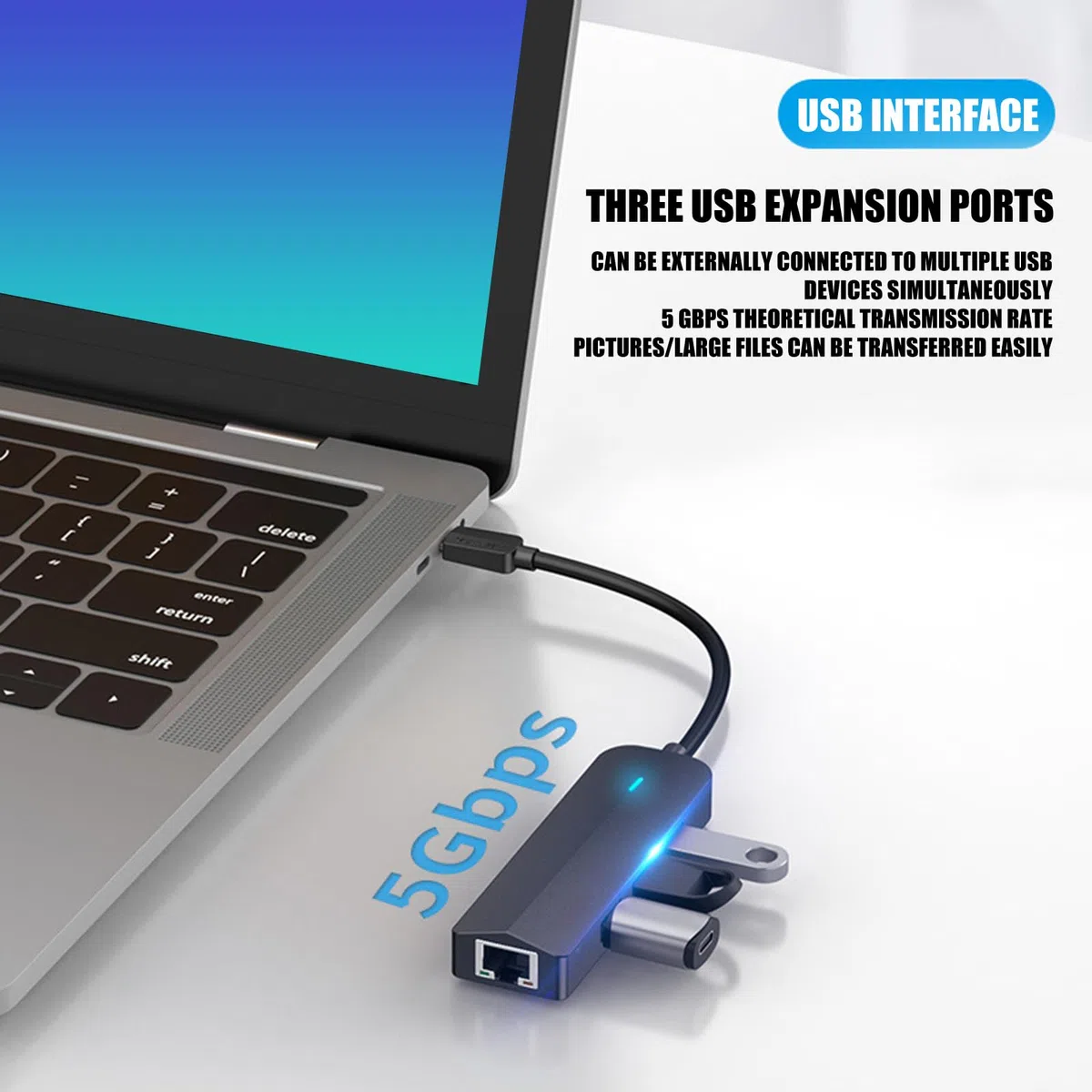 Dongle USB C avec port Ethernet et 3 emplacements USB 3.0 pour améliorer la connexion sur les ordinateurs portables Gigabit Ethernet USB C Link