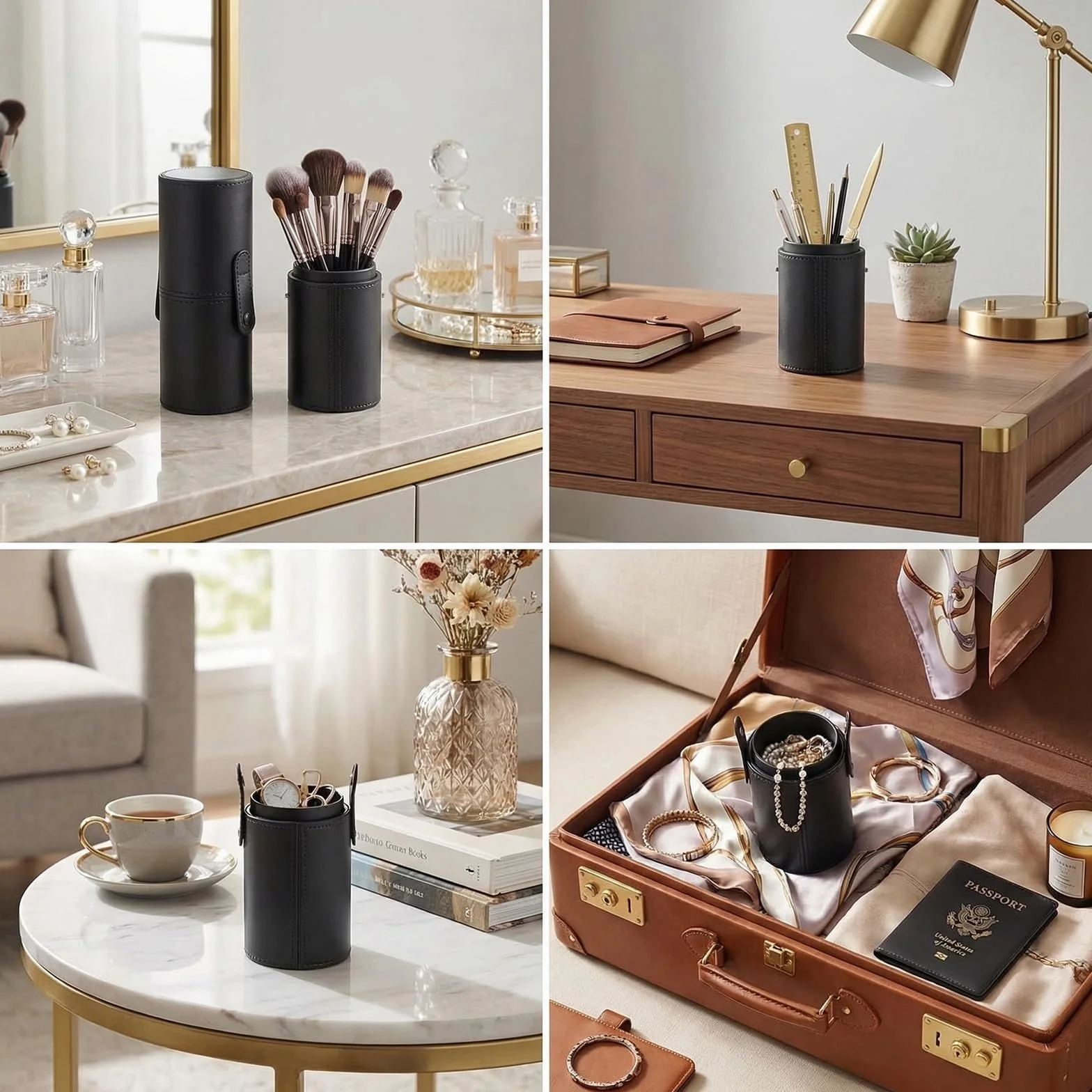 Porte-pinceaux Maquillage Vide Cuir Synthétique Noir Étui Rangement