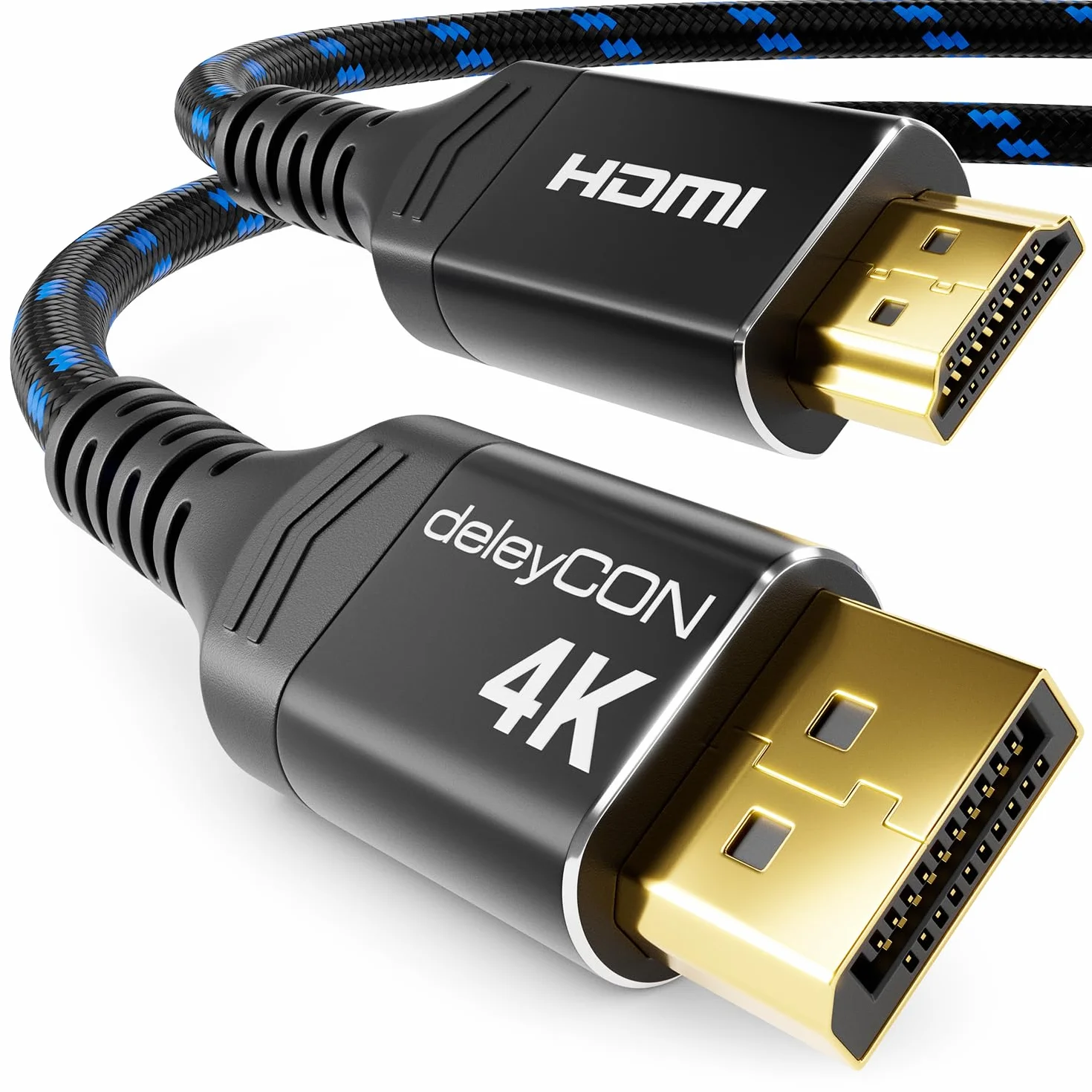 deleyCON 0,5m 4K DisplayPort vers HDMI Câble Court 1080P@60Hz Connecteur Aluminium Gaine Nylon