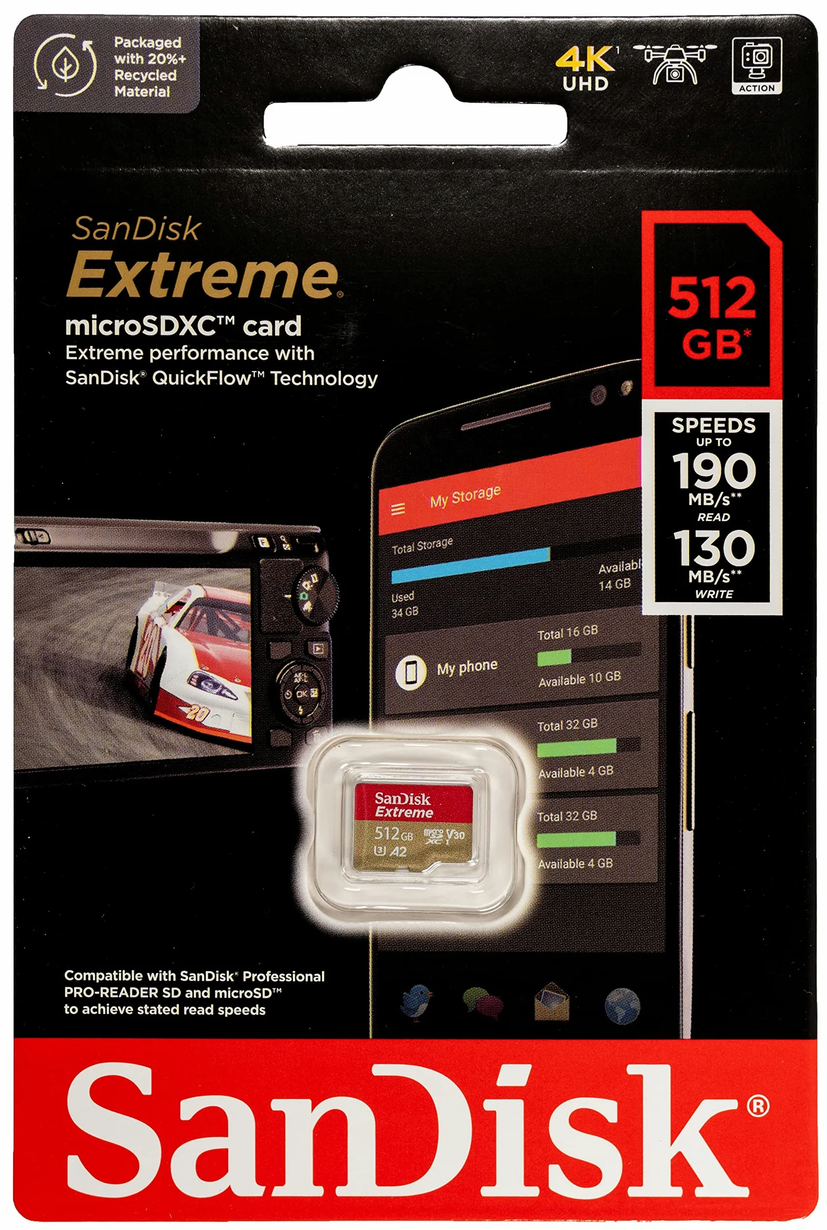 SanDisk Micro Extreme SDXC UHS-I U3 V30 Lot de 2 cartes mémoire SDXC UHS-I U3 V30 avec 1 lecteur de carte micro SD Everything But Stromboli Noir 512 Go