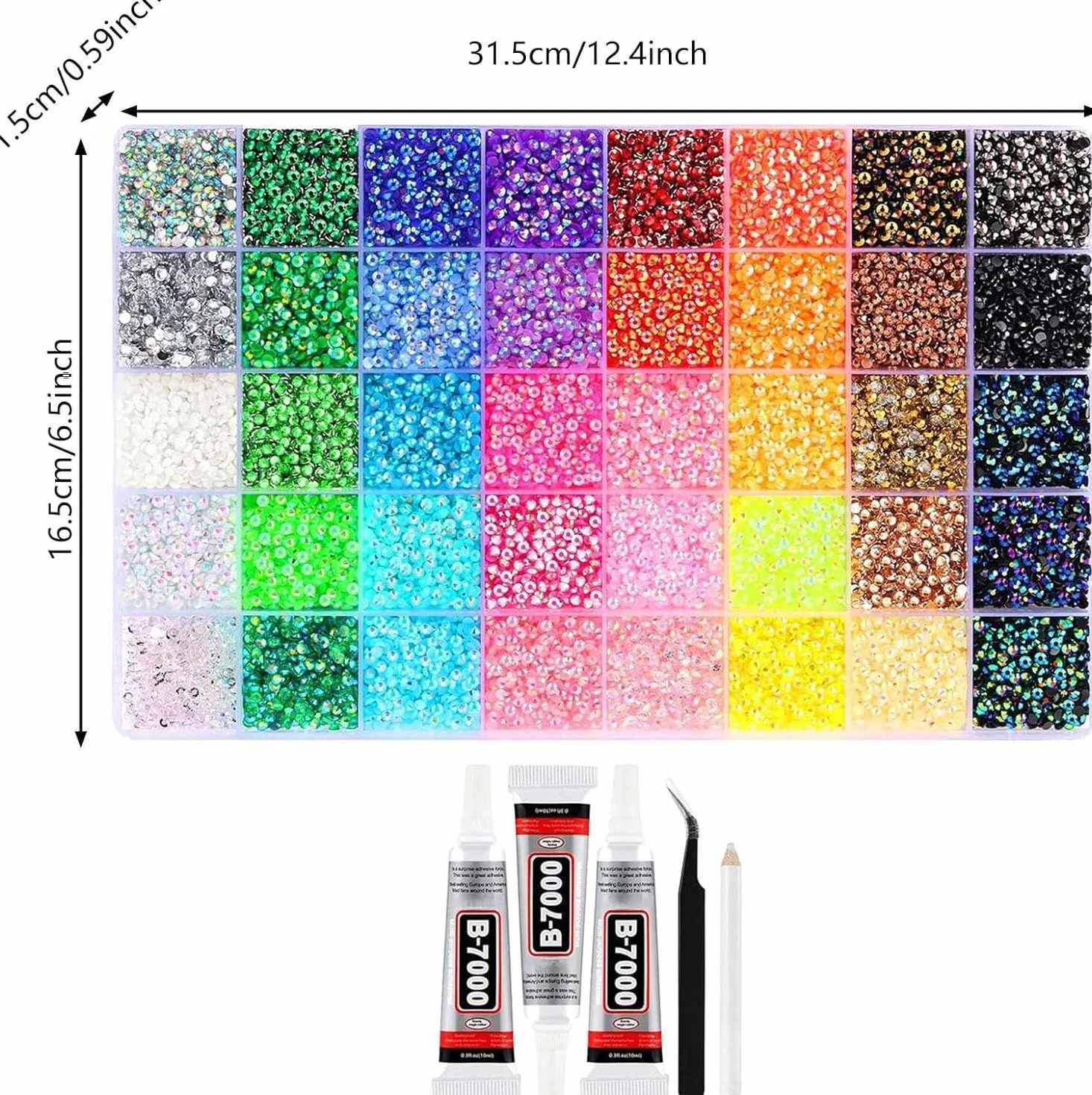 Lot de 32 000 Strass en Résine Bedazzling Kit - 40 Couleurs 3 mm Strass Ongle Nail Art - Diamants en Cristal À Dos Plat