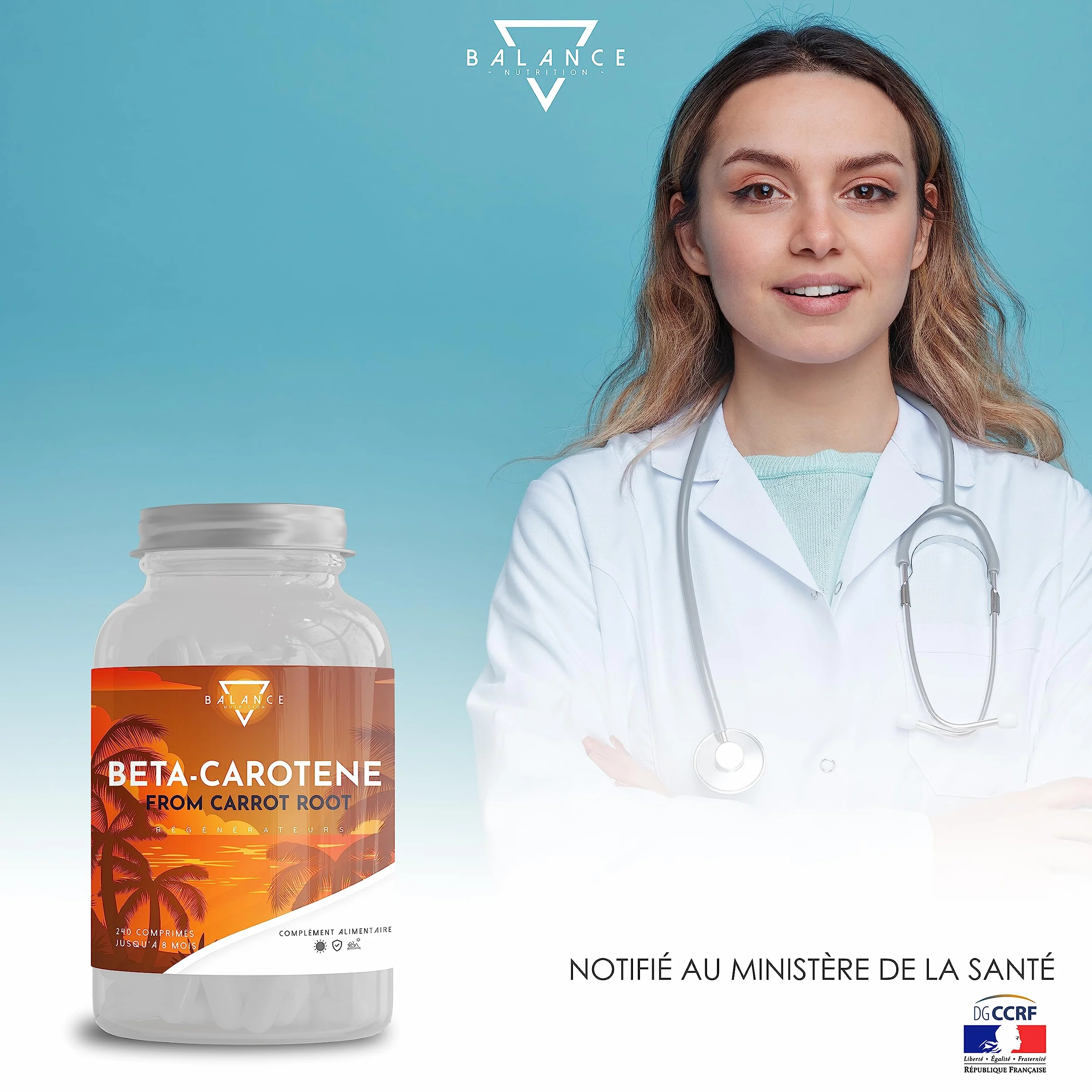 BALANCE NUTRITION BETA CAROTENE 240 Comprimés Autobronzant Gelule Bêtacarotène Bronzage Fort Extrait de Carotte Naturel