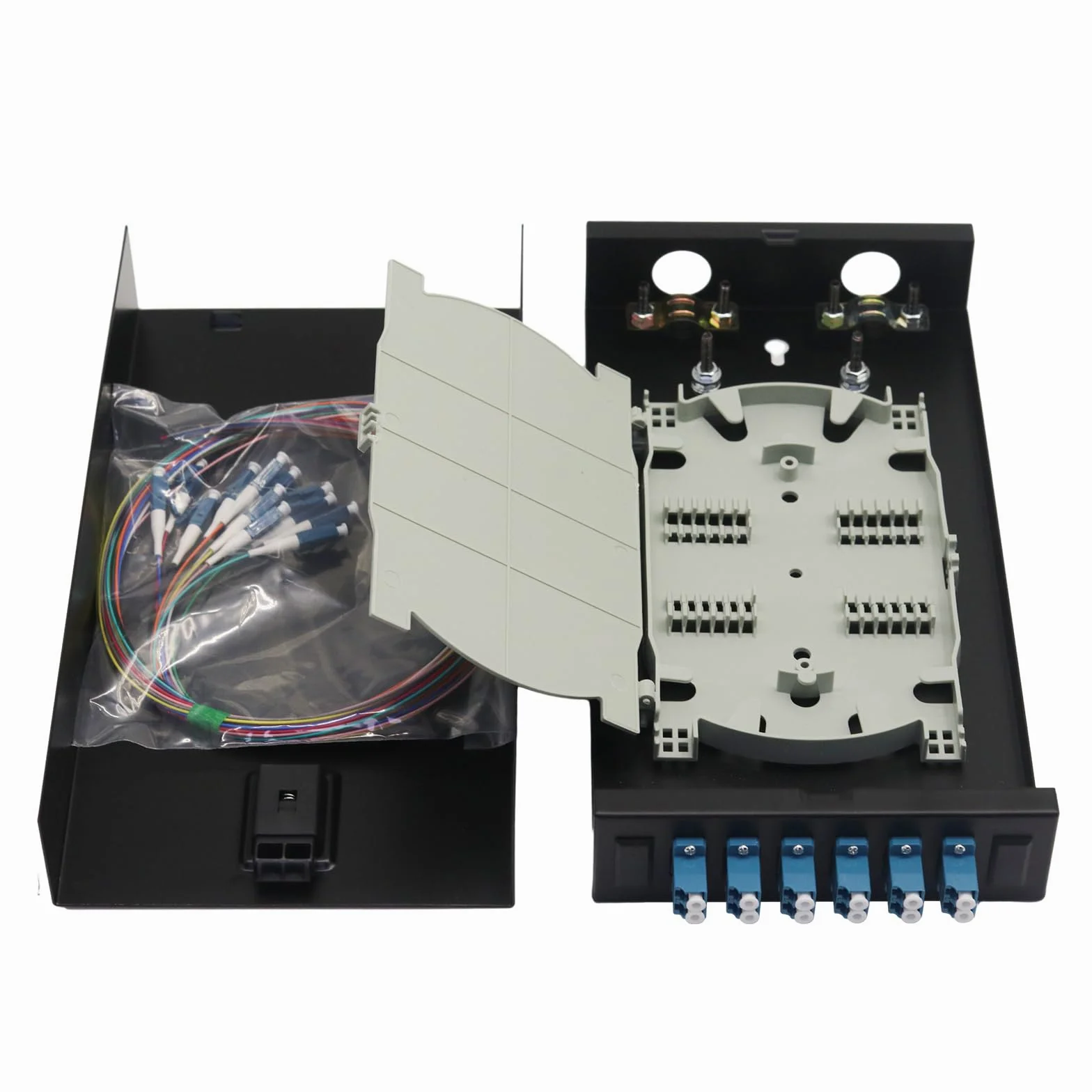 LC-SM Boîtier en fibre optique duplex 12 ports avec bobine monomode LC-UPC (comprend 1,2 m Pigtail et 6 coupleurs)