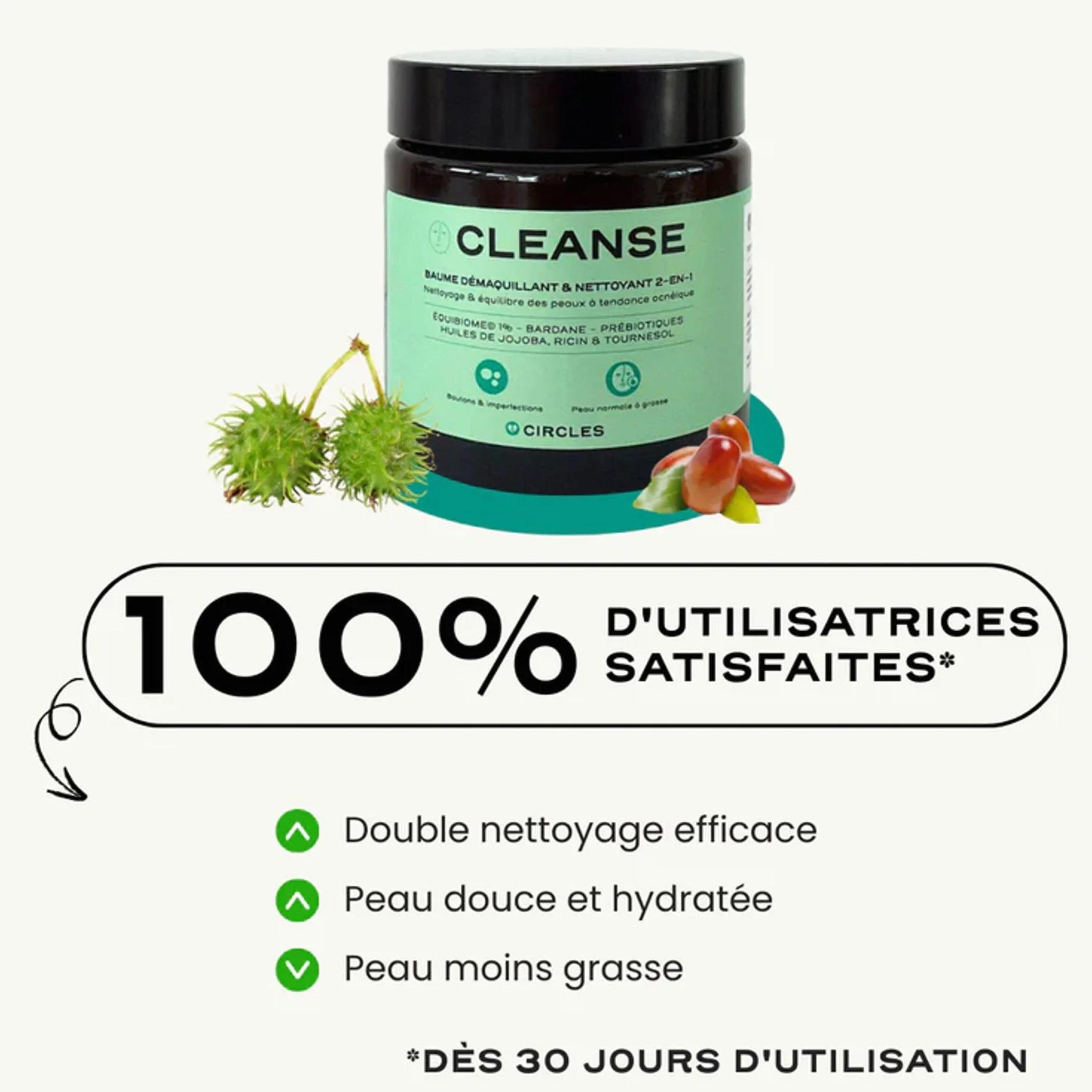 Circles CLEANSE 2-en-1 Anti-Imperfections 100ml Démaquillant & Nettoyant Visage, Élimine SPF, Régule le Sébum, Vegan
