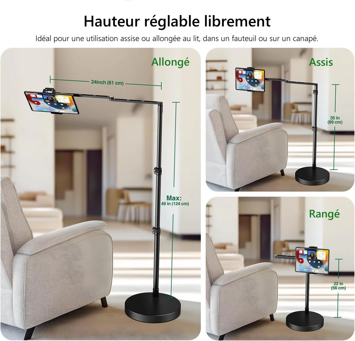 elitehood Robuste Support Tablette sur Pied Réglable Base Lourde pour Lit
