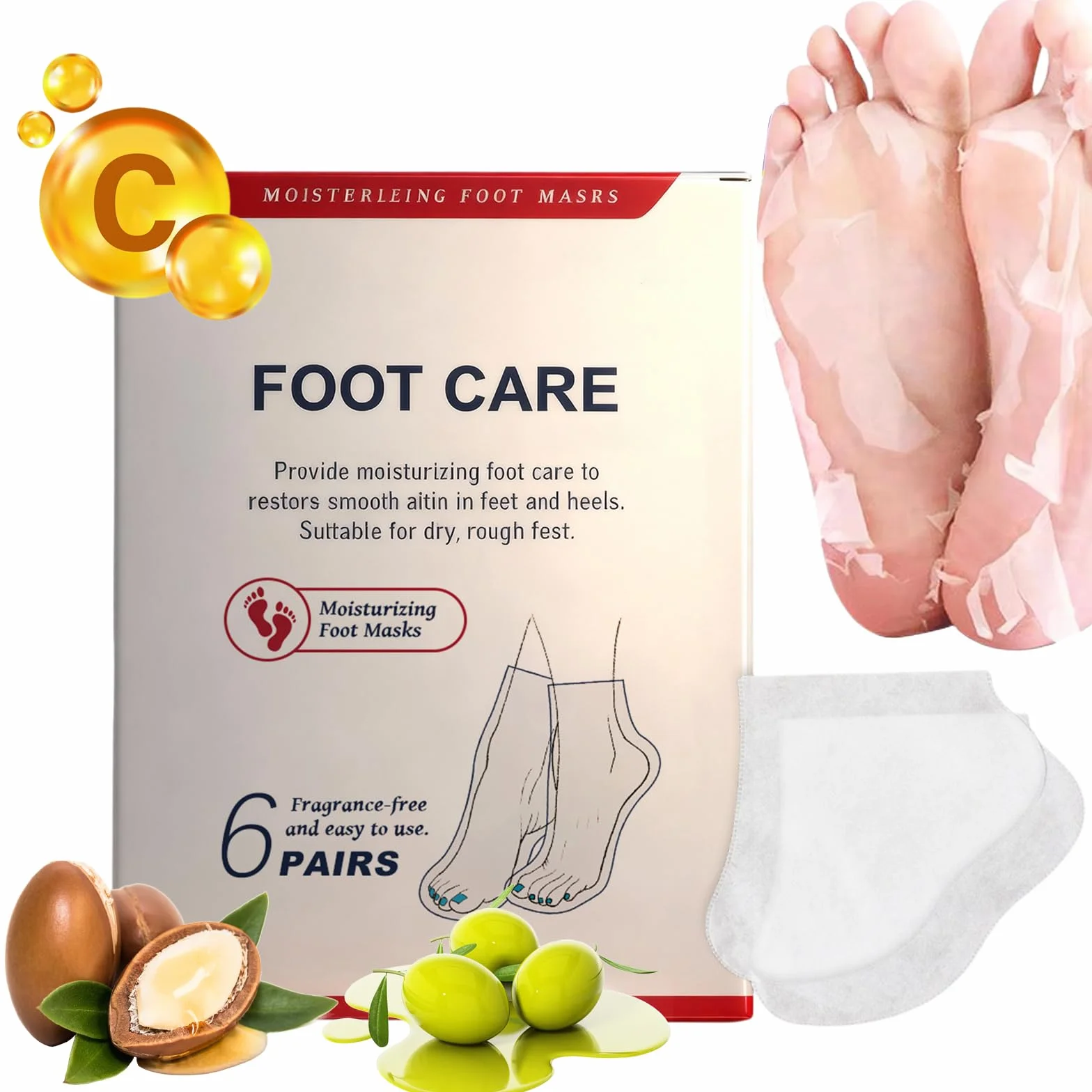 Masque Pied Nourrissant Au Beurre De Karité Et Vitamine E, 6 Paires, Pour Pieds Secs Et Crevassés